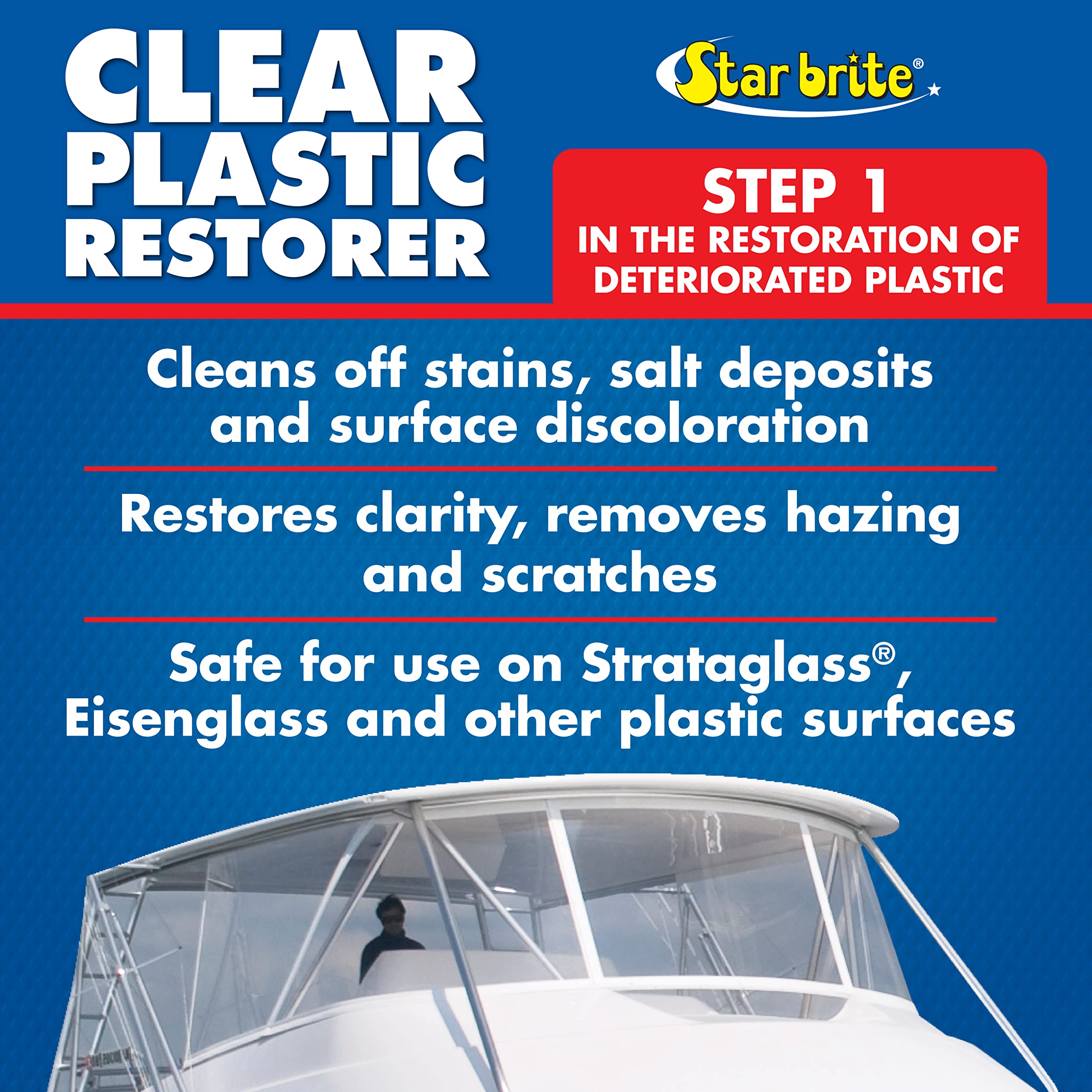 Star Brite Clear Plastic Restorer - Step 1 - Ultimate Solution For Restoring Shine & Clarity To Acrylic, Polycarbonate & Plastic