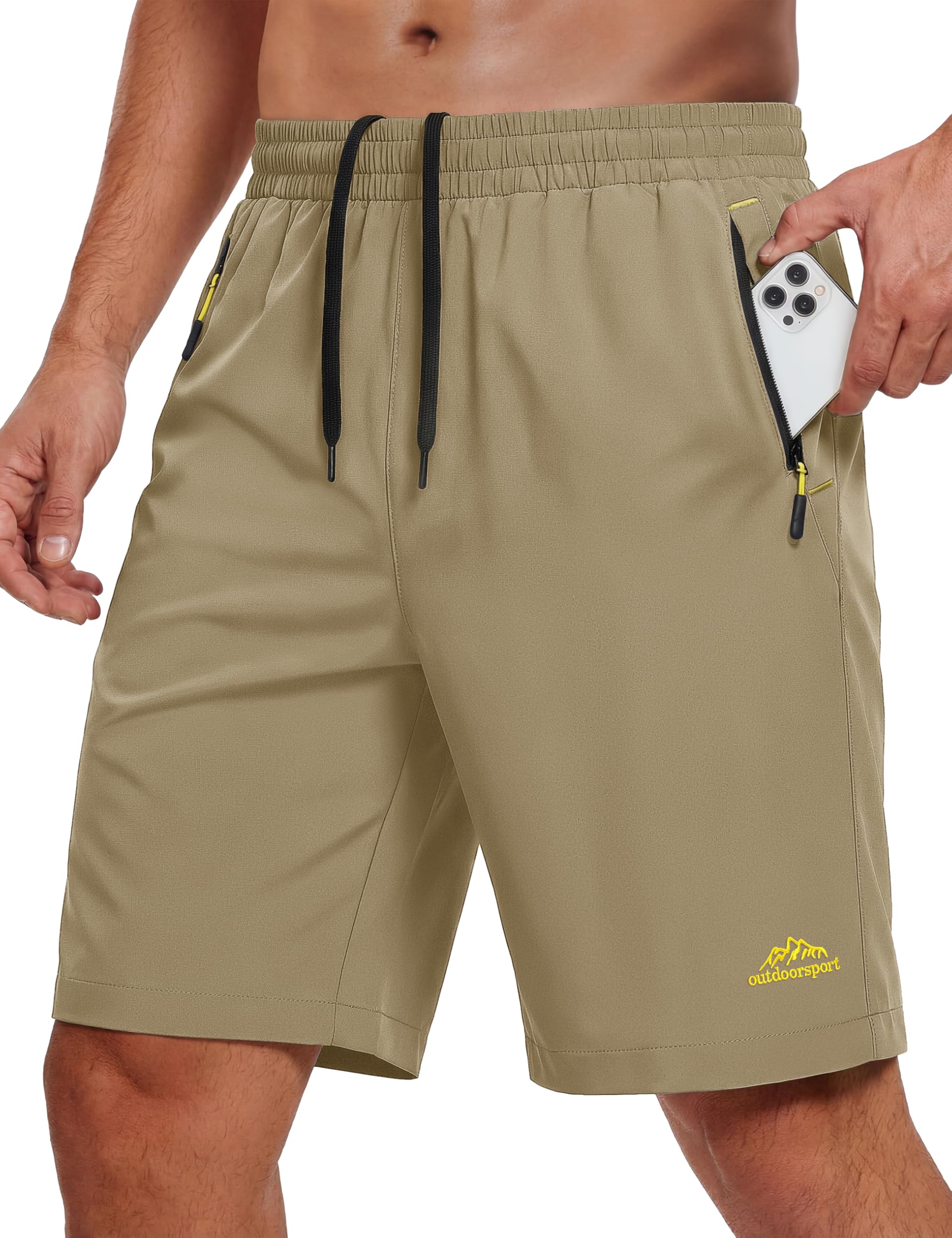 MAGCOMSEN Mens Gym Shorts Lightweight Quick Dry 9 Workout Golf Work Hiking Beach Khaki Athletic Shorts for Men 3 Pockets