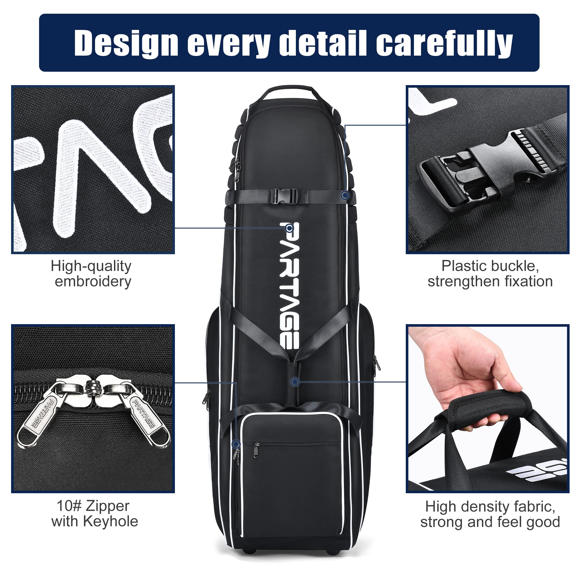 Partage Golf Travel Bag With Support System, Golf Travel Case For Airlines, 900D Heavy Duty Oxford -Black