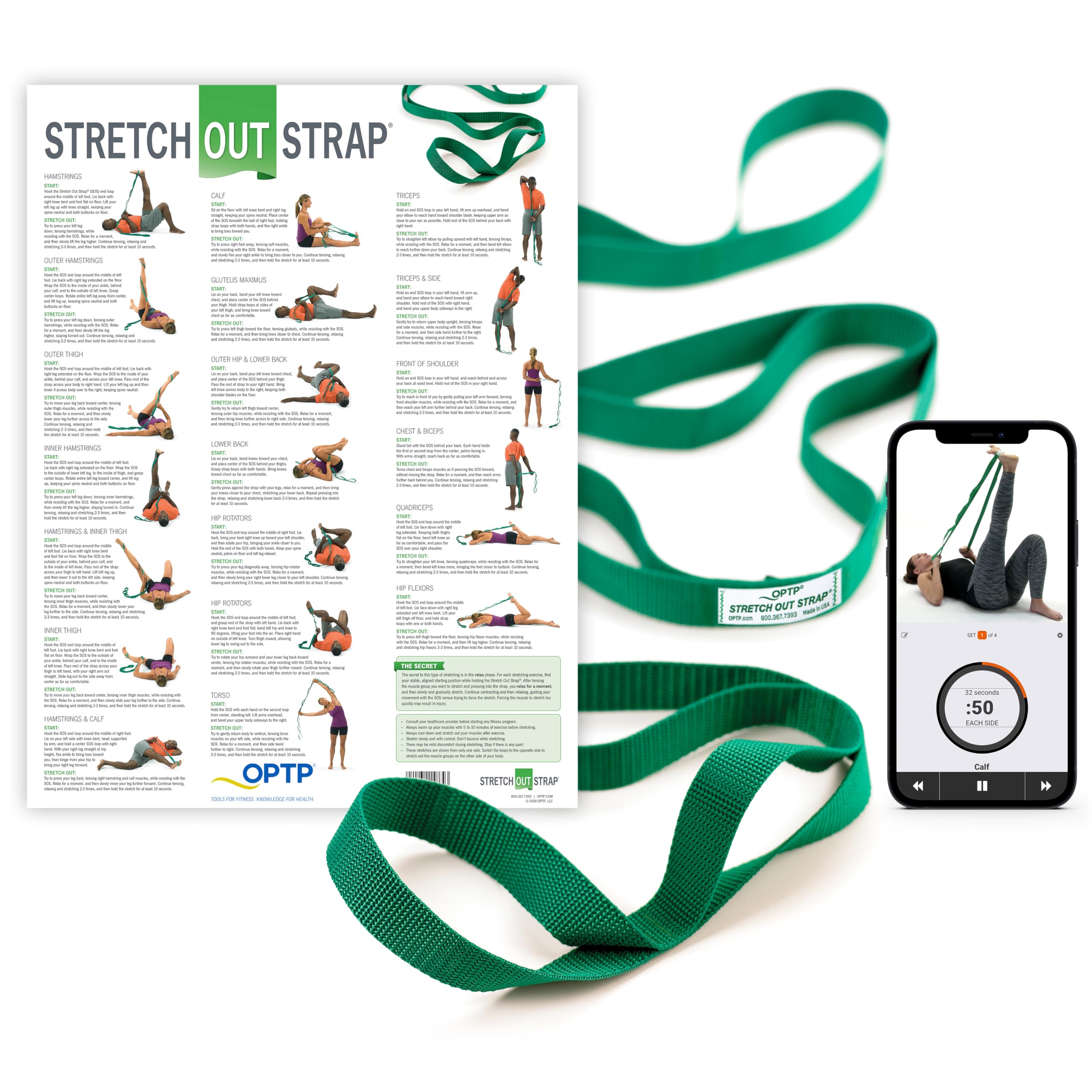 Optp The Original Stretch Out Strap With Exercise Poster, Usa Made Top Choice Stretch Out Straps For Physical Therapy, Yoga Stre