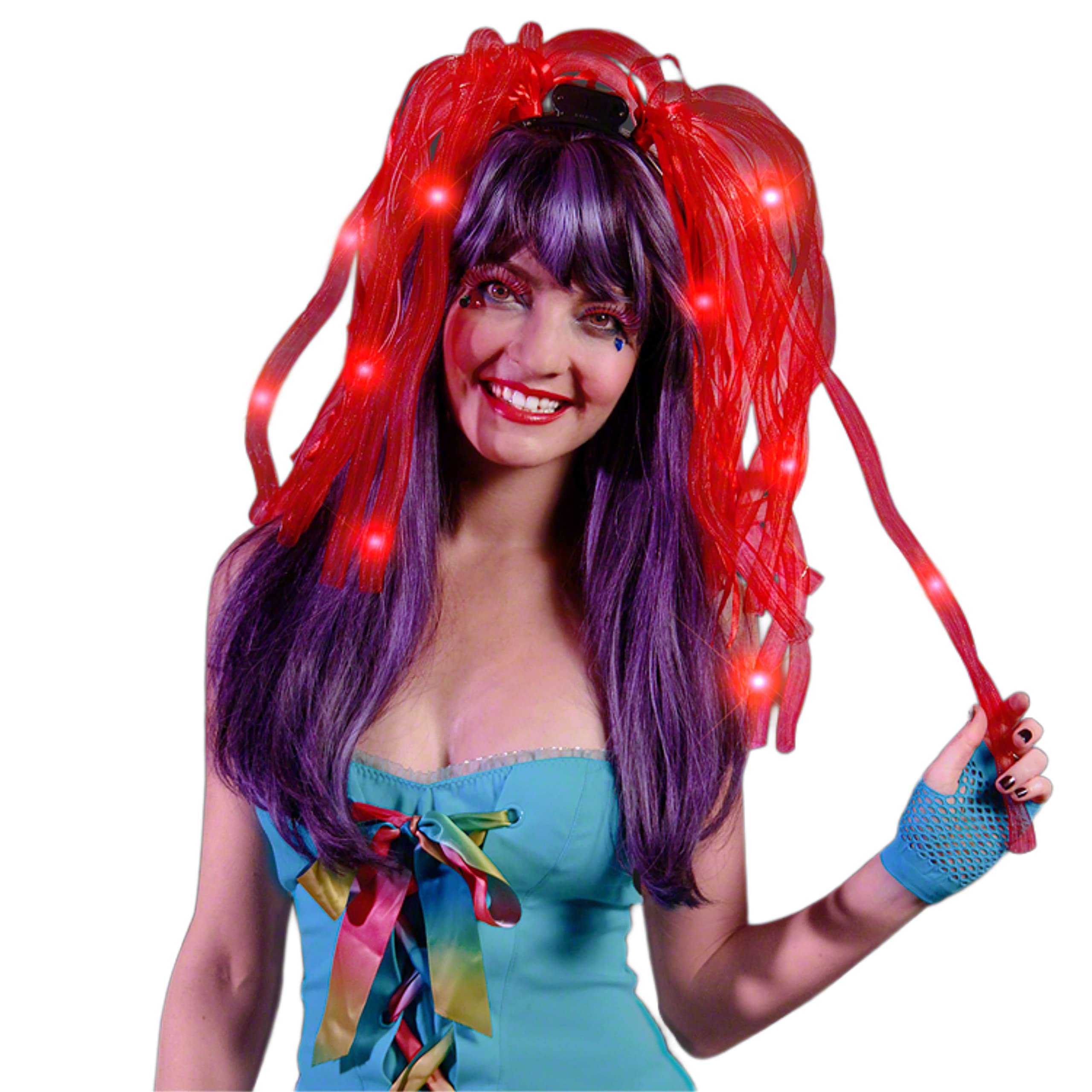 Blinkee Red LED Noodle Headband Flashing Dreads - 12 Rich Red LEDs - Virtually Indestructable