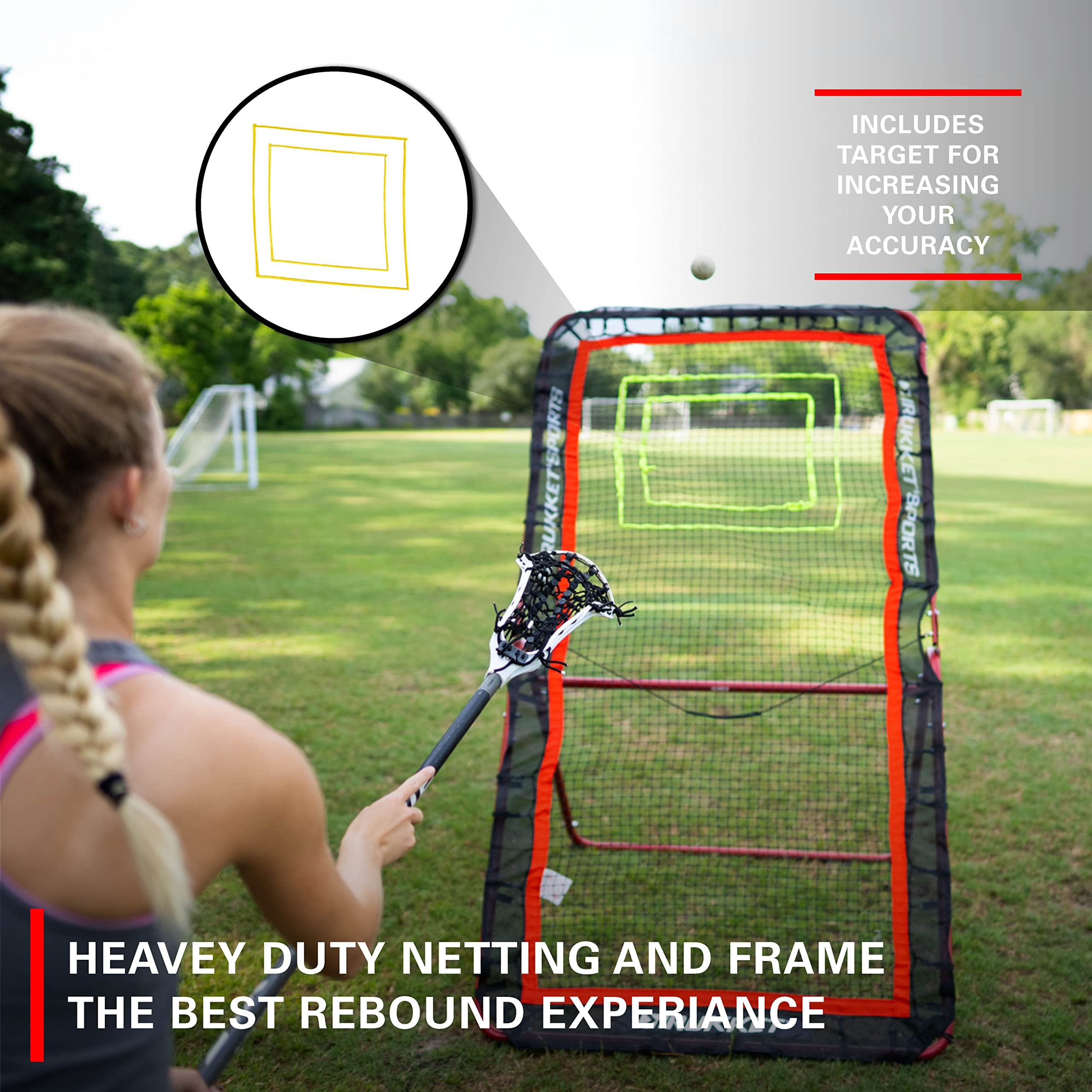 Rukket 4X7Ft Lacrosse Rebounder Pitchback Training Screen, Practice Catching, Throwing, And Shooting