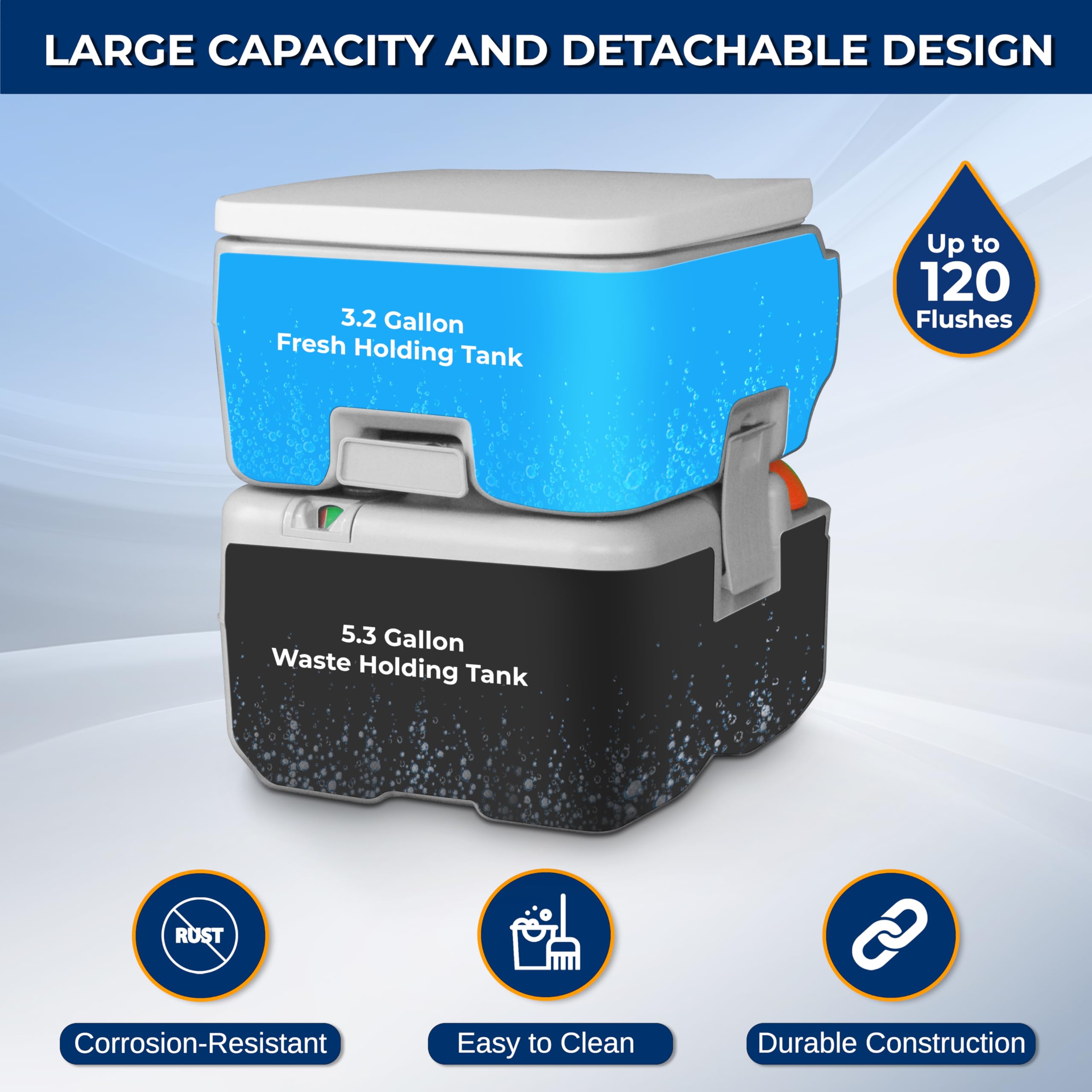Serenelife Portable Toilet With Carry Bag - Indoor Outdoor Toilet With Chh Piston Pump & Level Indicator - 5.3 Gallon Large Wast
