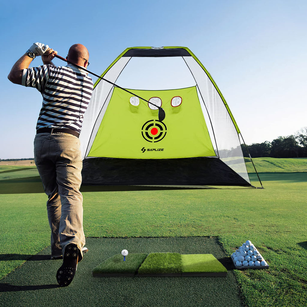 Saplize 30''X15'' Foldable 3-In-1 Golf Hitting Mat, Tight Lie, Rough And Fairway For Driving, Chipping, And Putting Training, Po