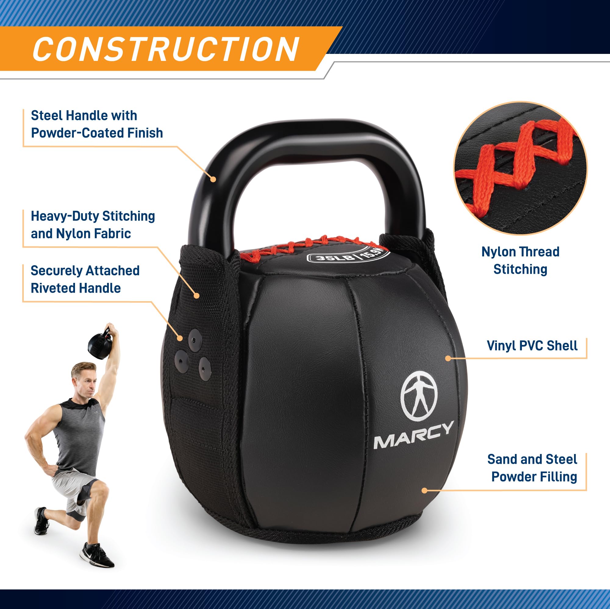 Marcy Soft Kettlebell with Handle for Weightlifting, Conditioning, Strength Training, Core Training for Full Body Workout 20lb S