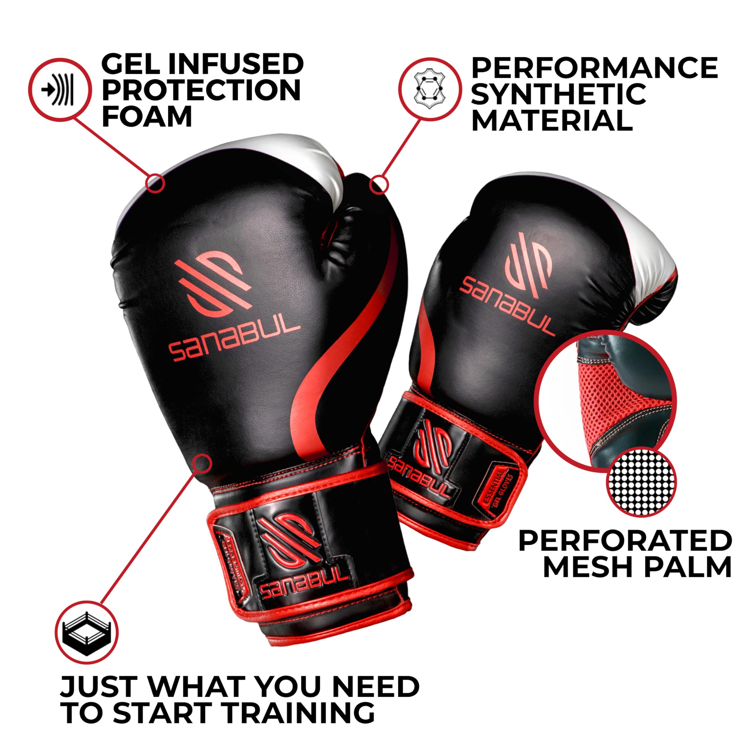 Essential Boxing Gloves Red 14-Oz