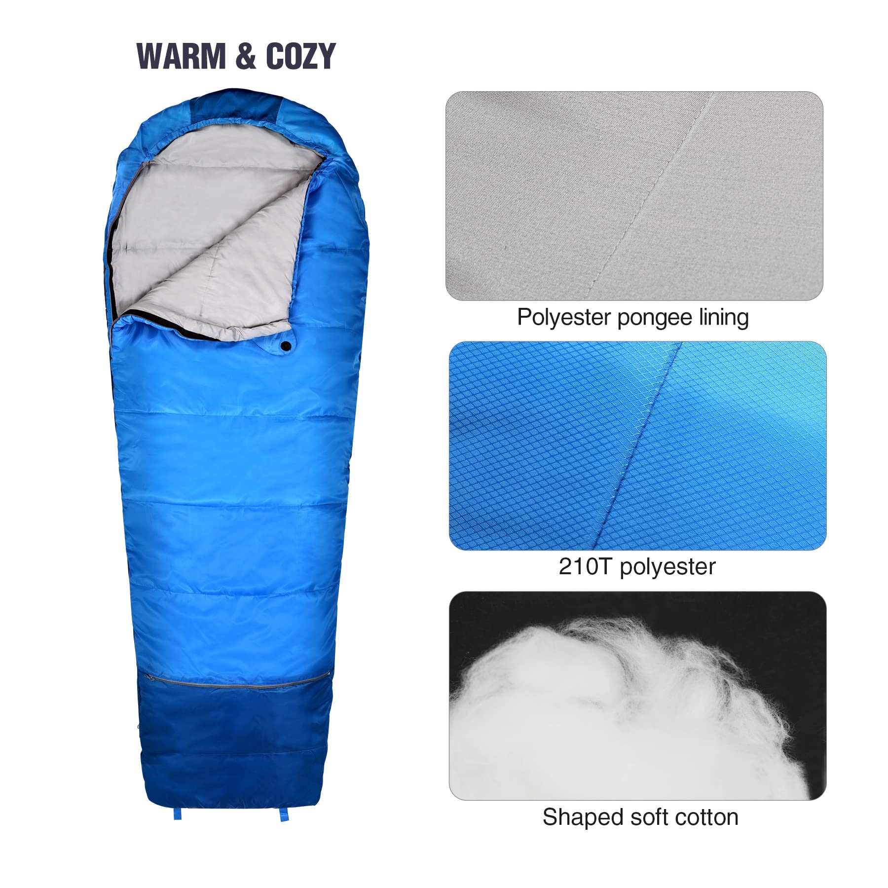 Redcamp Youth Mummy Sleeping Bag For Camping Zipped Small, 40 Degree 3 Season Cold Weather Kids Sleeping Bag Fit Boys & Teens