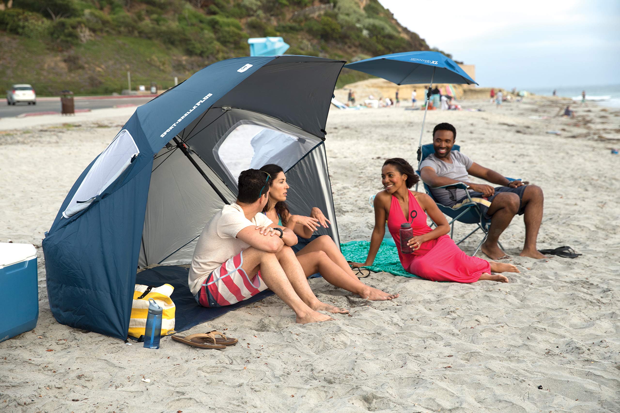 Sport-Brella Versa-Brella SPF 50+ Adjustable Umbrella with Universal Clamp, XL, Firebrick Red