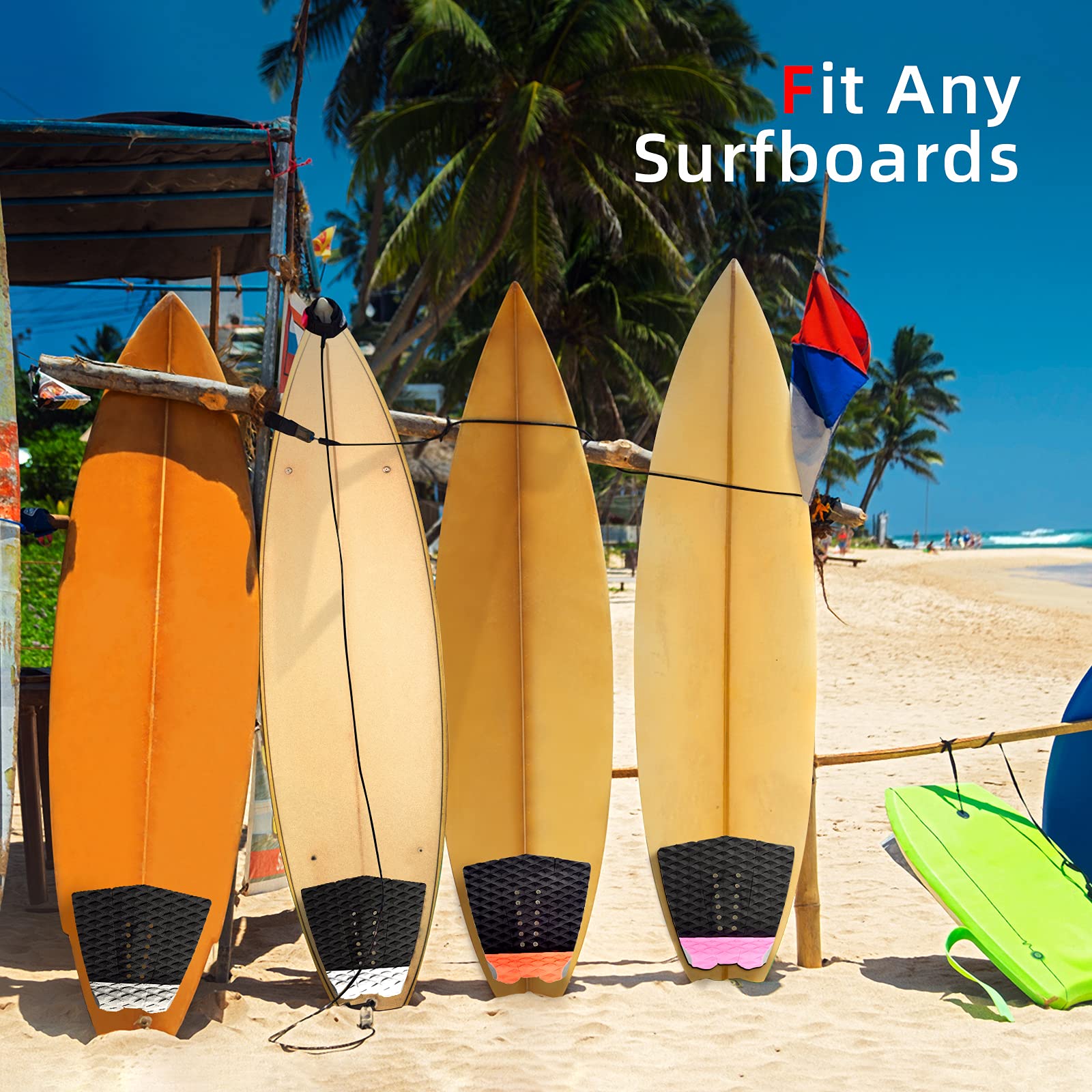 Abahub 3 Piece Eva Surfboard Deck Traction Pads With Kicker For Stomp Skimboards, Surf Boards, Funboard, Fish Board, Black