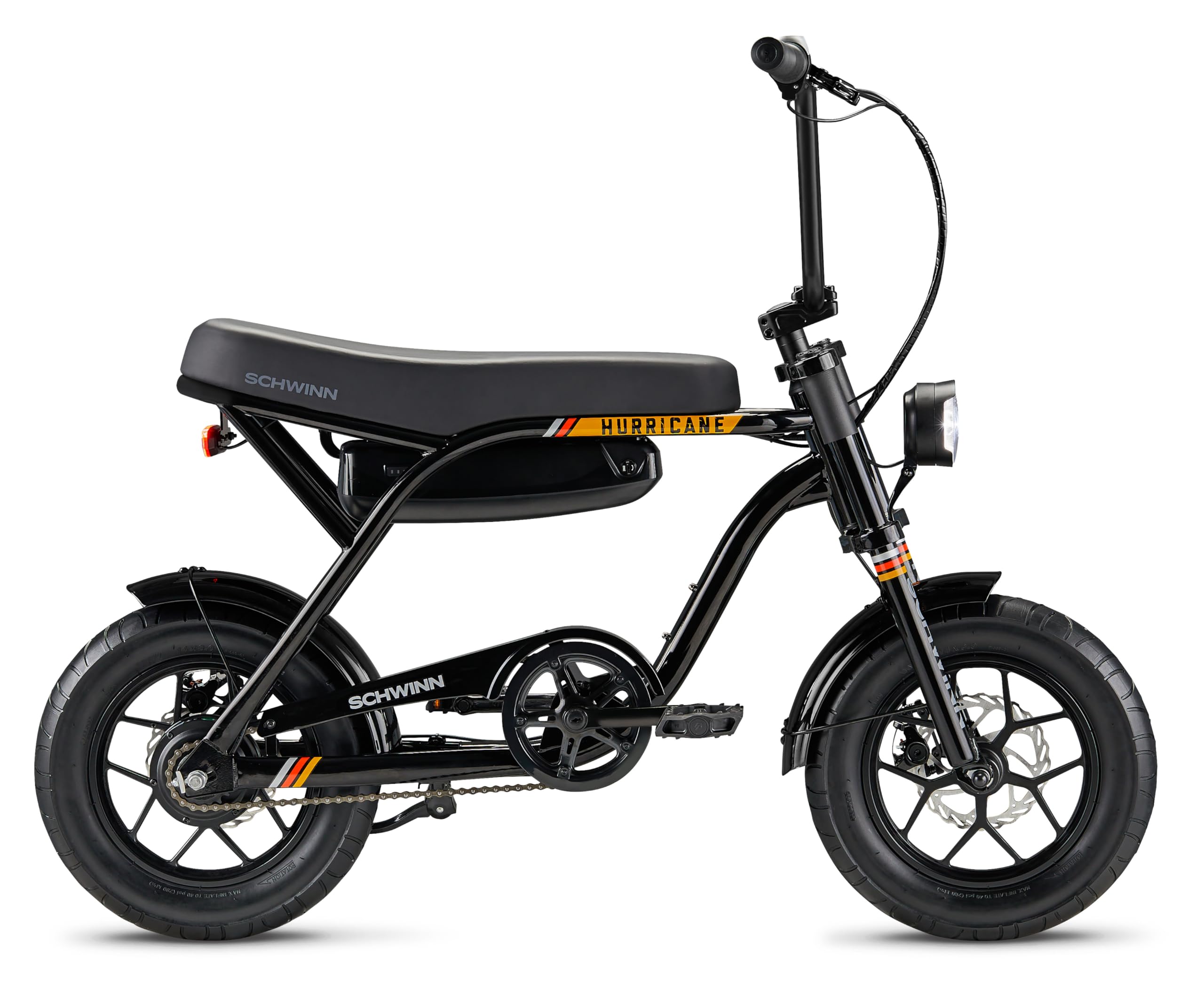 Schwinn Hurricane Compact Electric Bike, 30 Mile Range, 400W Peak Motor, Mechanical Disc Brakes, Ages 13+, 14 Wheels, Black