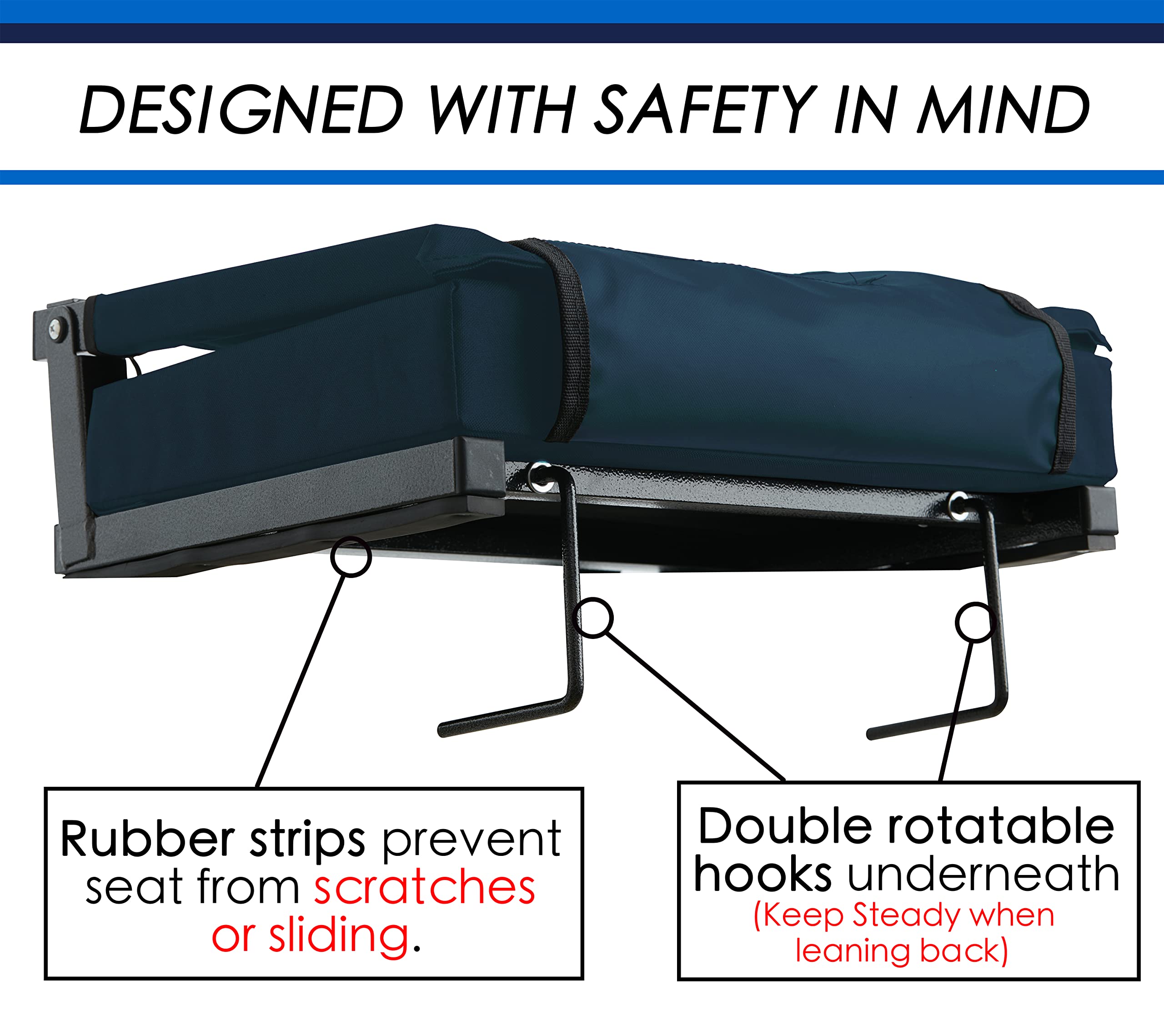 Sport Beats Navy Blue Stadium Seat For Bleachers With Back Support And Wide Padded Cushion Stadium Chair - Includes Shoulder Str