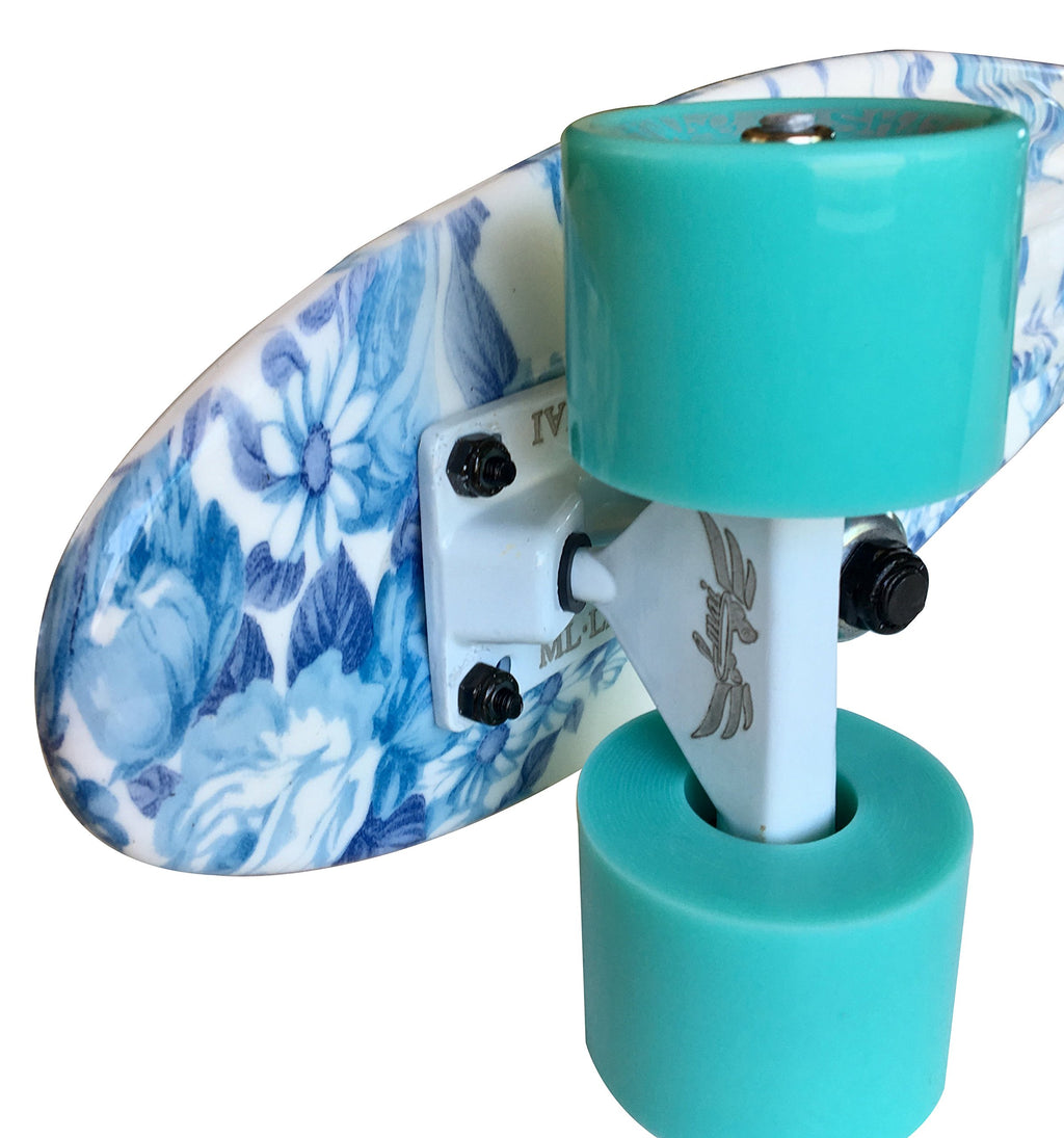 Lmai 22'' Cruiser Skateboard Graphic Blue Flower Floral Board Complete Skateboad