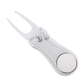 Mile High Life All Metal Foldable Golf Divot Tool With Pop-Up Button & Magnetic Ball Marker (Silver Bone)