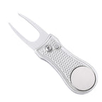 Mile High Life All Metal Foldable Golf Divot Tool With Pop-Up Button & Magnetic Ball Marker (Silver Bone)