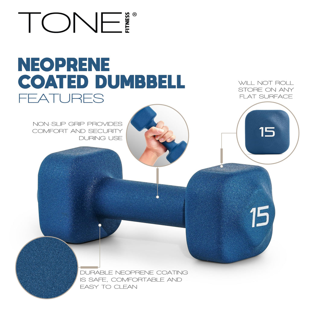 Tone Fitness 15 lb Neoprene Dumbbell Pair for Home Workouts - Non-Slip Design - Beige