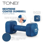 Tone Fitness 15 lb Neoprene Dumbbell Pair for Home Workouts - Non-Slip Design - Beige