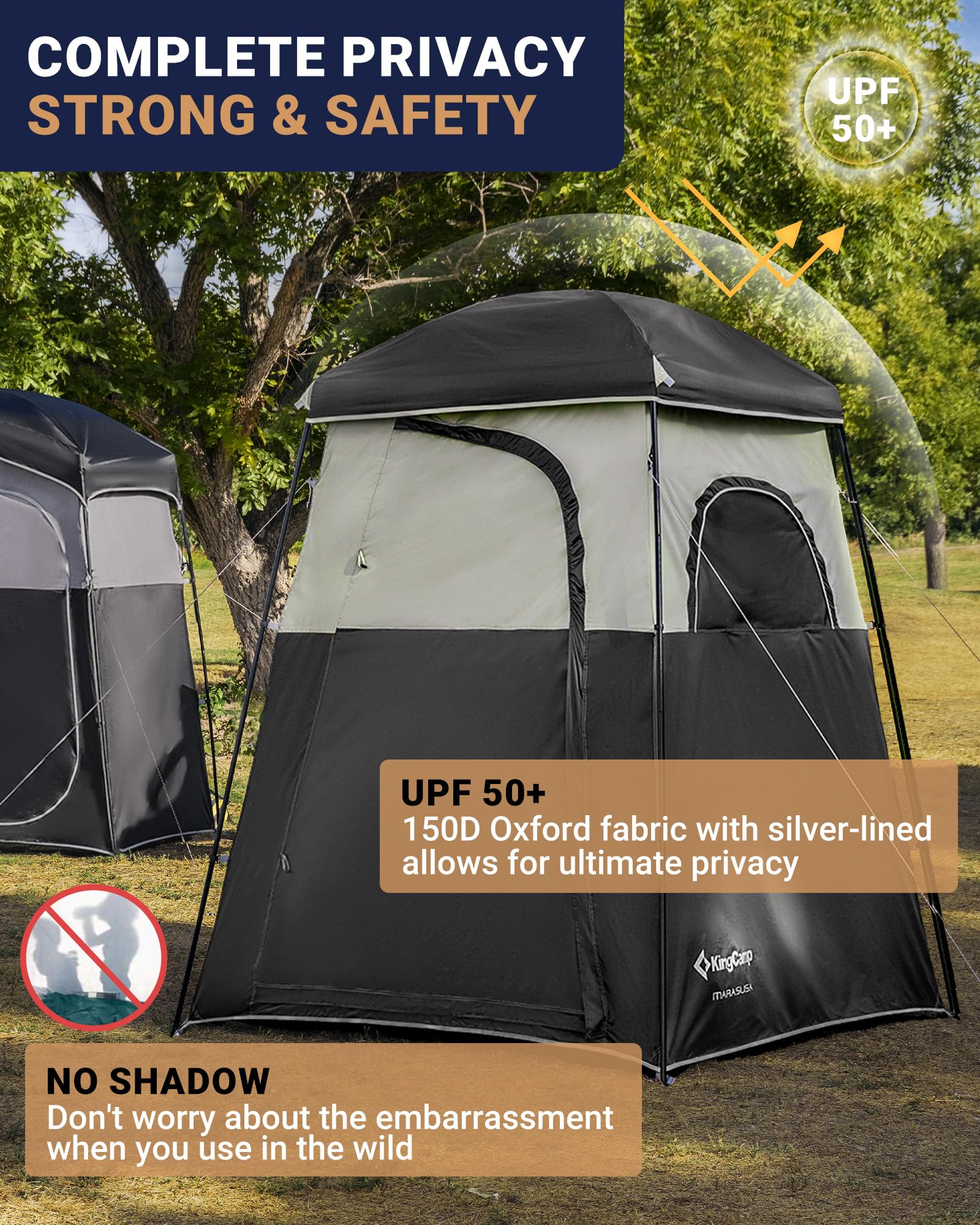Kingcamp Camping Shower Tent, Portable Outdoor Privacy Toilet & Changing Tent Windproof & Waterproof Easy Setup 1 Or 2 Room Shel