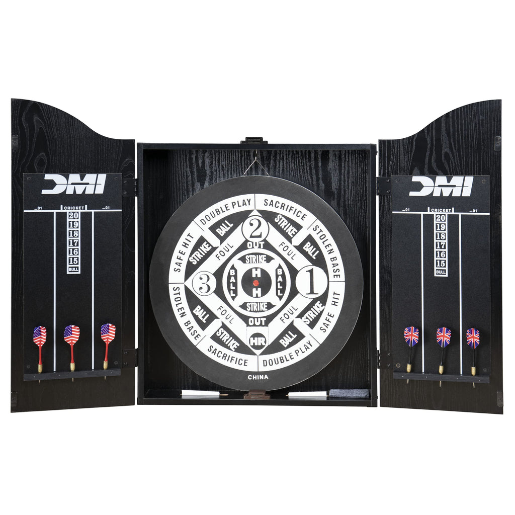 Dmi Sports Recreational Dartboard Cabinet Set - Includes Dartboard, Two Dart Sets, And Traditional Chalk Scoring