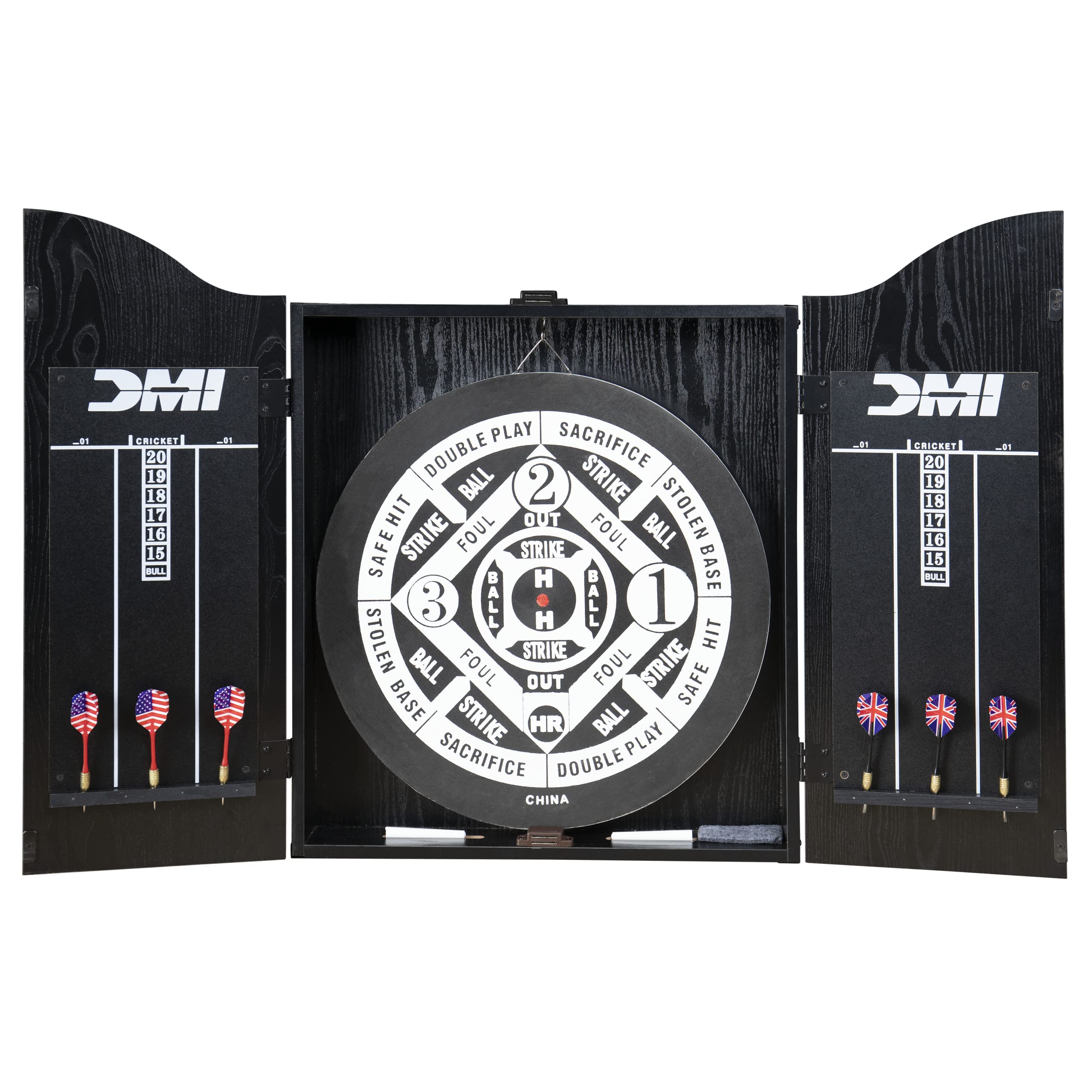 Dmi Sports Recreational Dartboard Cabinet Set - Includes Dartboard, Two Dart Sets, And Traditional Chalk Scoring
