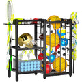 Famidge Sports Equipment Organizer, Ball Storage Rack With Elastic Straps, Garage Sports Organizer Storage Cart With Hooks, Bask