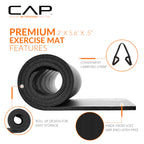 Cap Barbell High Density Exercise Mat With Strap, 68''X24'' 12Mm (Black)