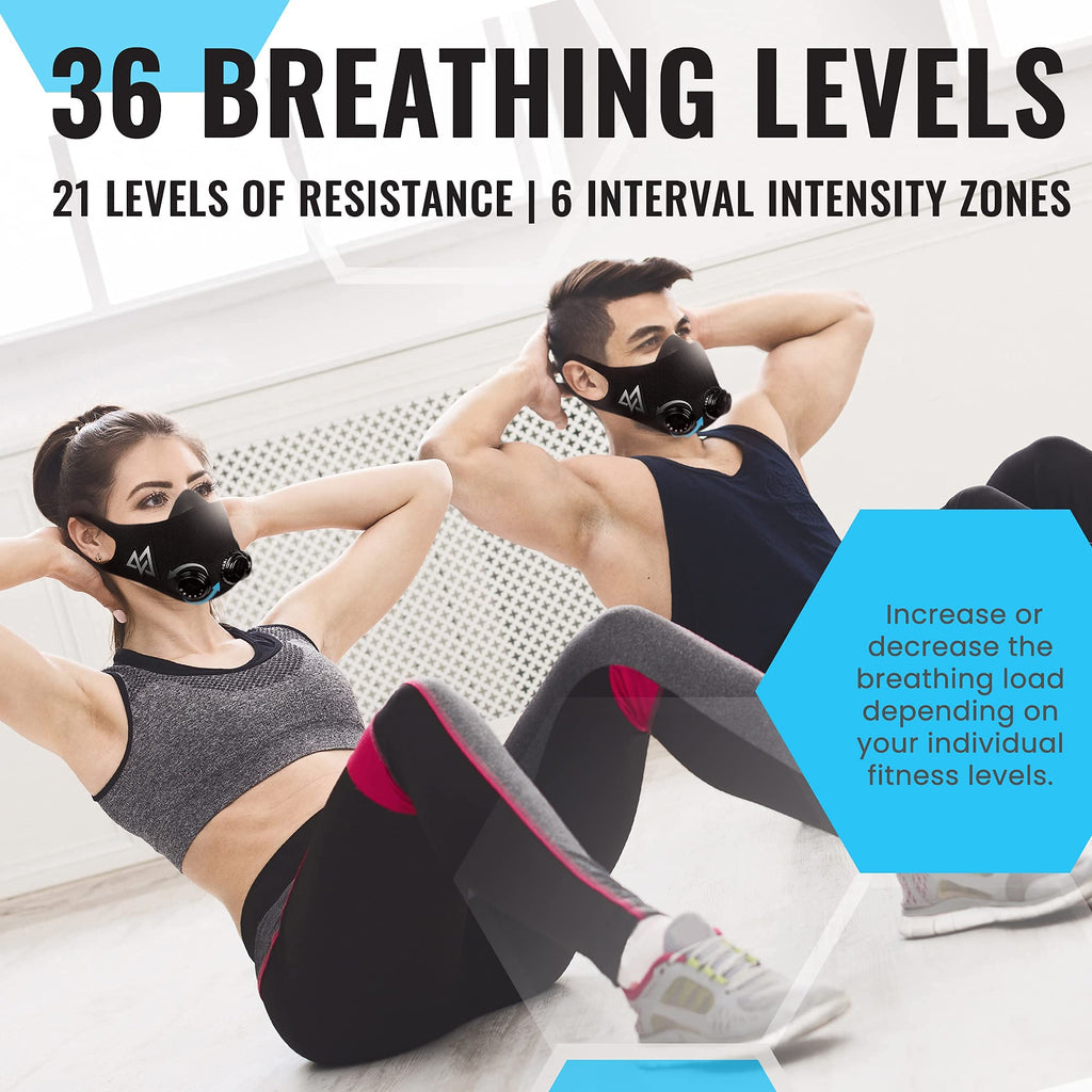 Training Mask - Workout Training Mask 2.0, Cardio Training Mask For Running, Cycling, And Exercise, 36 Levels Of Resistance, Bla