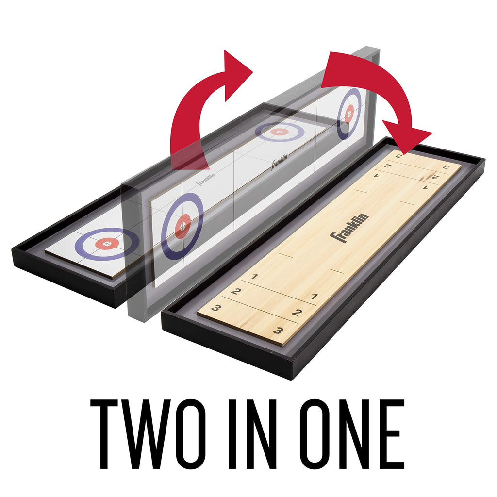 Franklin Sports 2-In-1 Shuffleboard Table And Curling Set - Portable Tabletop Set Includes 8 Rolling Mini Pucks - 45''