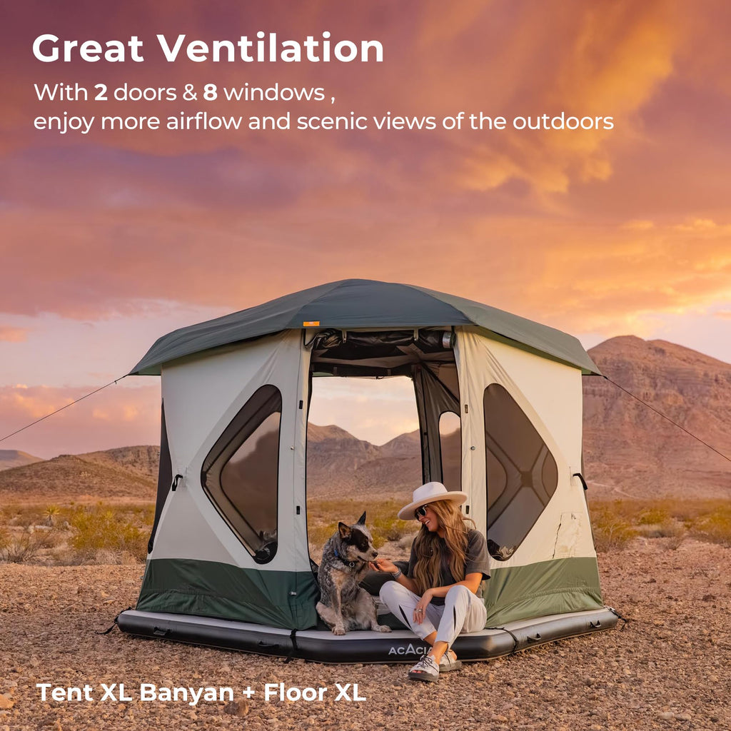 Acacia Space Camping Tent Xl, 4-6 Person Large Family Tent With 6'10'' Height, 2 Doors, 8 Windows, Waterproof Pop Up Easy Setup