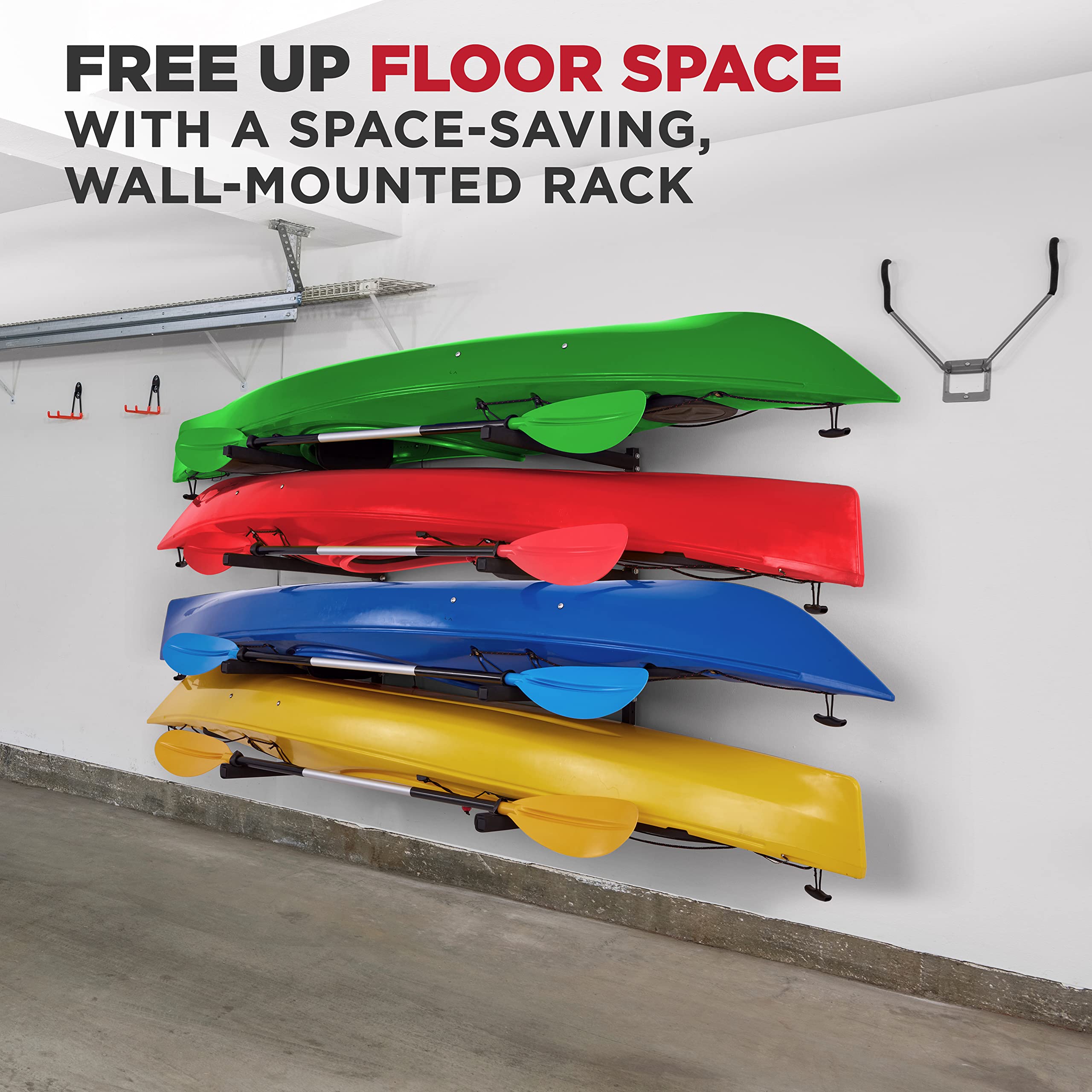 Raxgo Wall Kayak Storage Rack, Heavy Duty Wall Mounted Garage Kayak Storage Hooks For Kayaks, Sup, Canoe & Paddleboard, For Indo