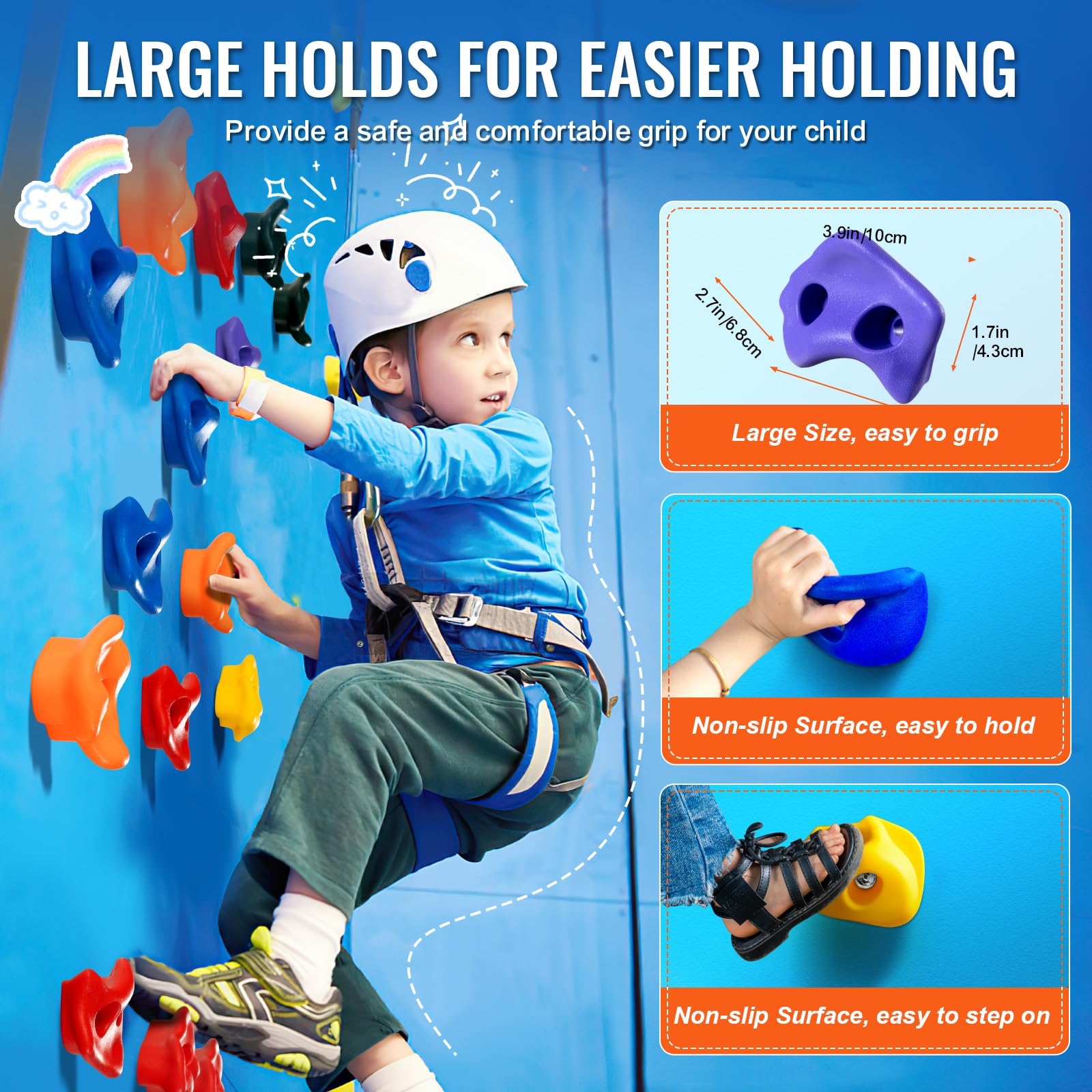 Vevor 72 Rock Climbing Holds For Kids And Adults, Multi-Colored Climbing Rock Wall Grips For Indoor And Outdoor Playground Play
