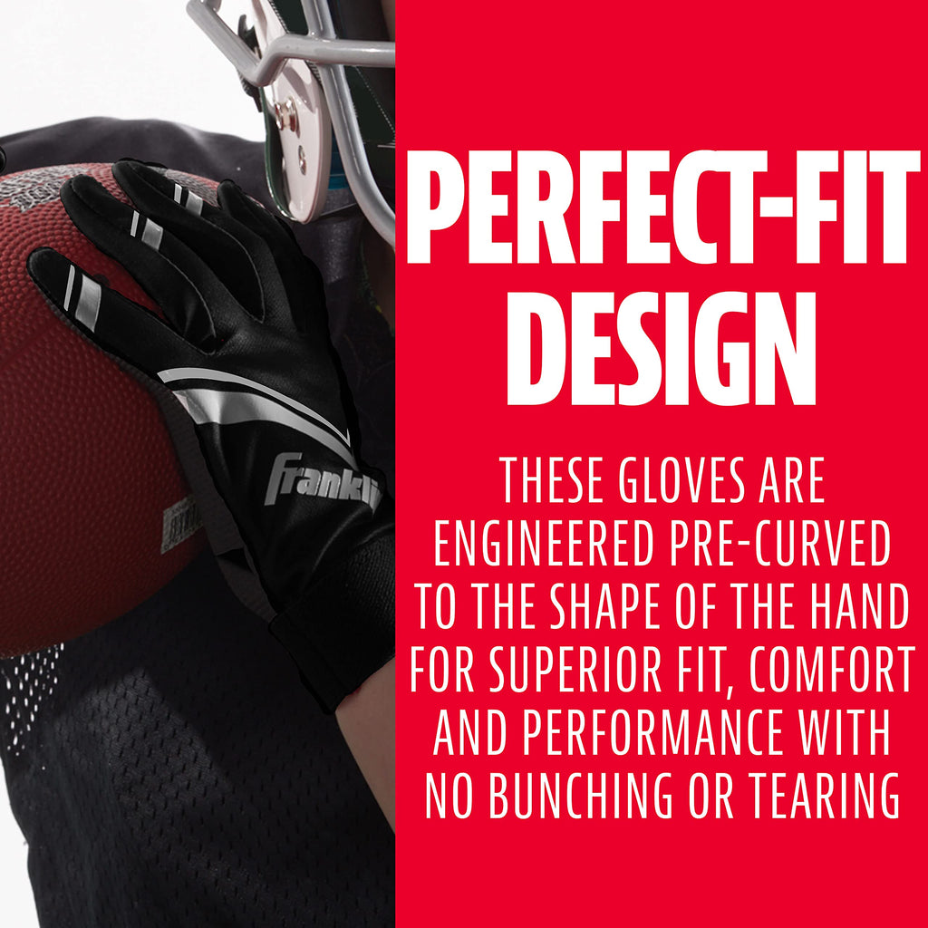 Franklin Sports Youth Football Receiver Gloves - Shoktak Kids High Grip Football Receiver Gloves - Black - Youth Small