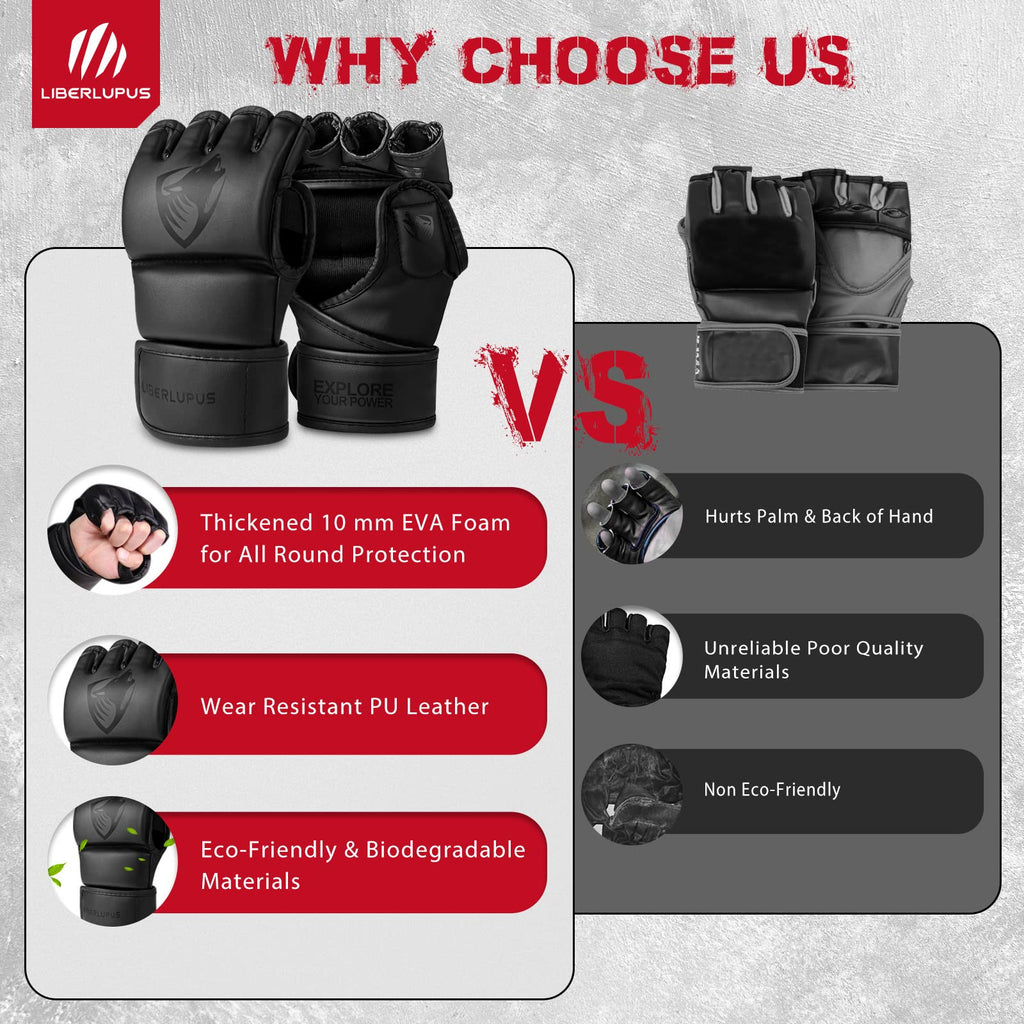 Liberlupus Mma Gloves For Men & Women, Martial Arts Bag Gloves, Kickboxing Gloves With Open Palms, Boxing Gloves For Punching Ba