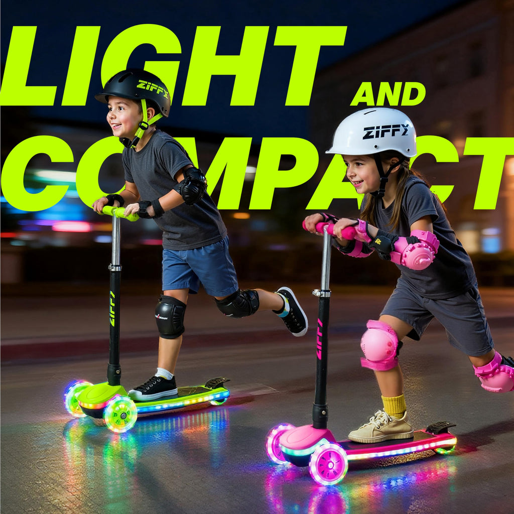 ZIFFY Kids Scooter for Boys & Girls LED Light-Up Wheels, 4 Adjustable Height Handlebars, and Lean-to-Steer Design with Anti-Slip