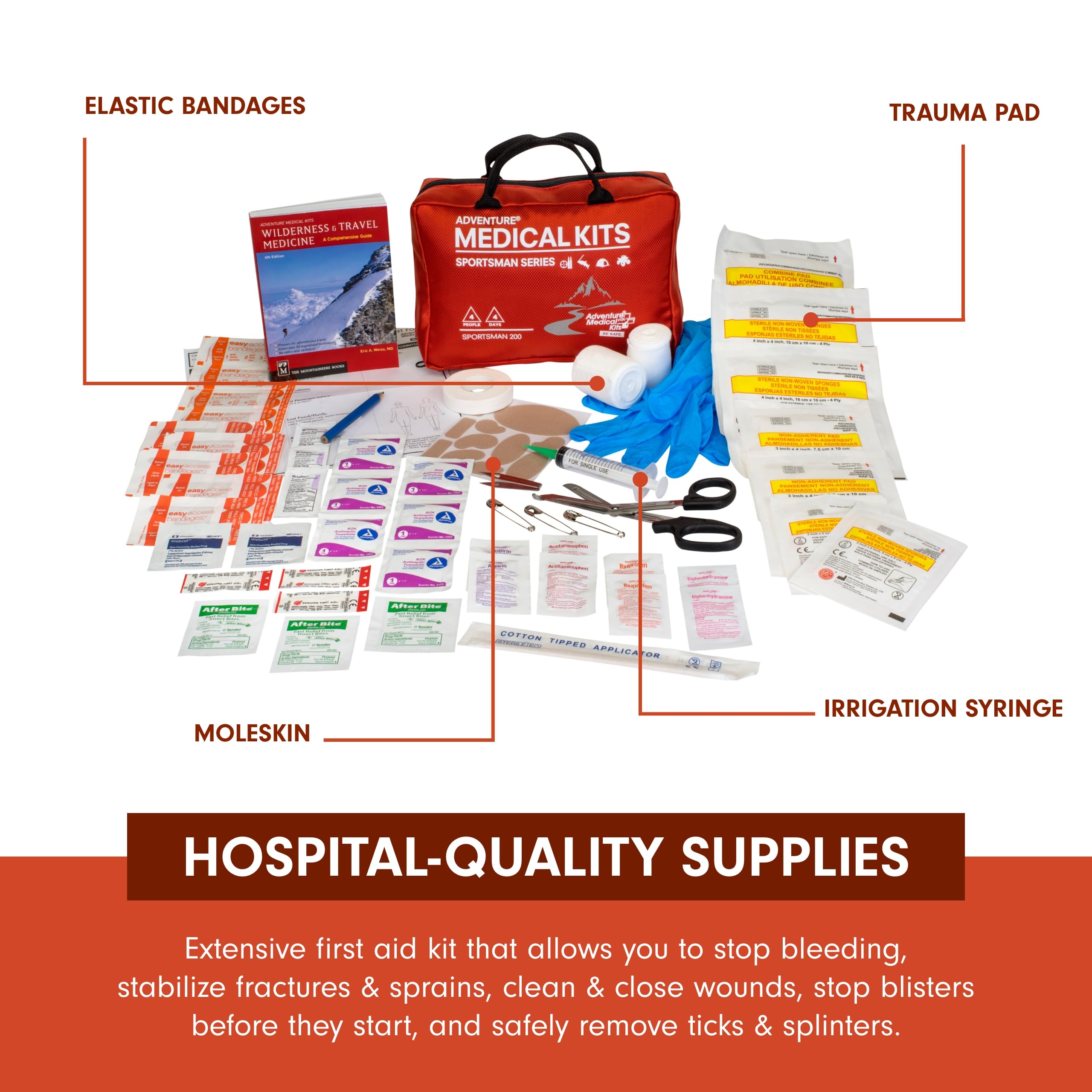 Adventure Medical Kits Sportsman Series Medical Kit - 200 - First Aid Kit For Camping, Hiking, Hunting & More - For 4 People For