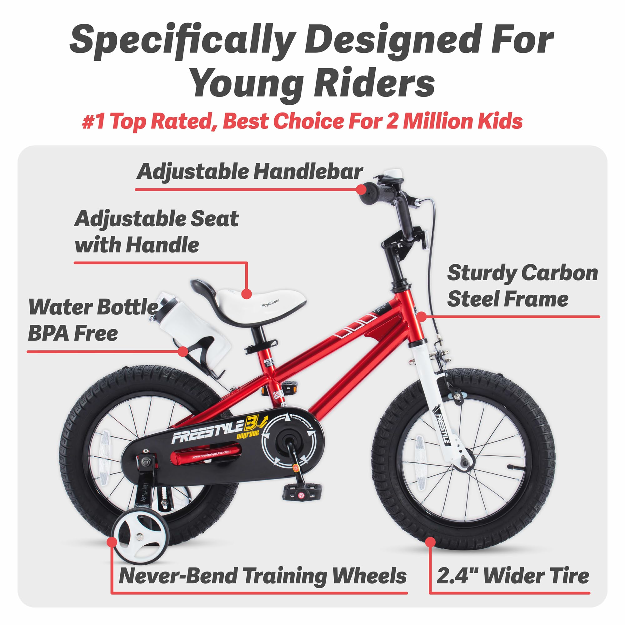 Royalbaby Kids Bikes 12'' 14'' 16'' 18'' Avaliable, Bmx Freestyle Bikes, Boys Bikes, Girls Bikes, Best Gifts For Kids. (Red, 14