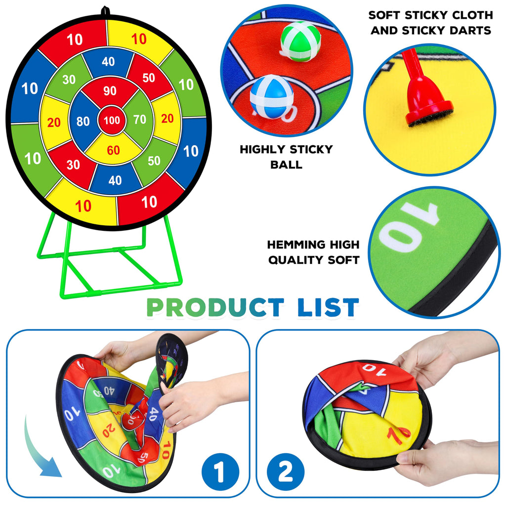 Large Dart Board For Kids With Stand, Double Sided Kids Dart Board With 12 Sticky Balls And Darts,Family Party Party Supplies Fo