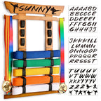 Tilhumt Karate Belt Display Rack Holder, Bamboo Taekwondo Belt Display With Stickers, Martial Arts Belt Display For 8 Belts With