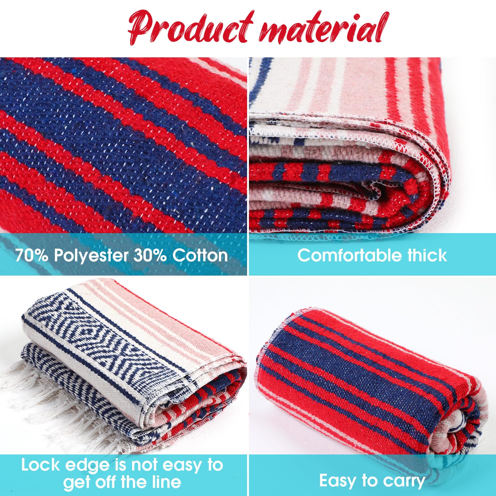 Oudain 10 Pack Mexican Blankets And Throws 45 X 70 Inch, Cotton Outdoor Camping Cozy Baja Blanket Woven Serape Restorative Yoga