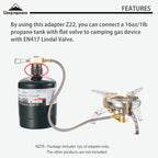 Campingmoon Small Propane To Butane Adapter, Input: 16Oz/1Lb Small Propane Canister, Output: En417 Lindal Valve Z22