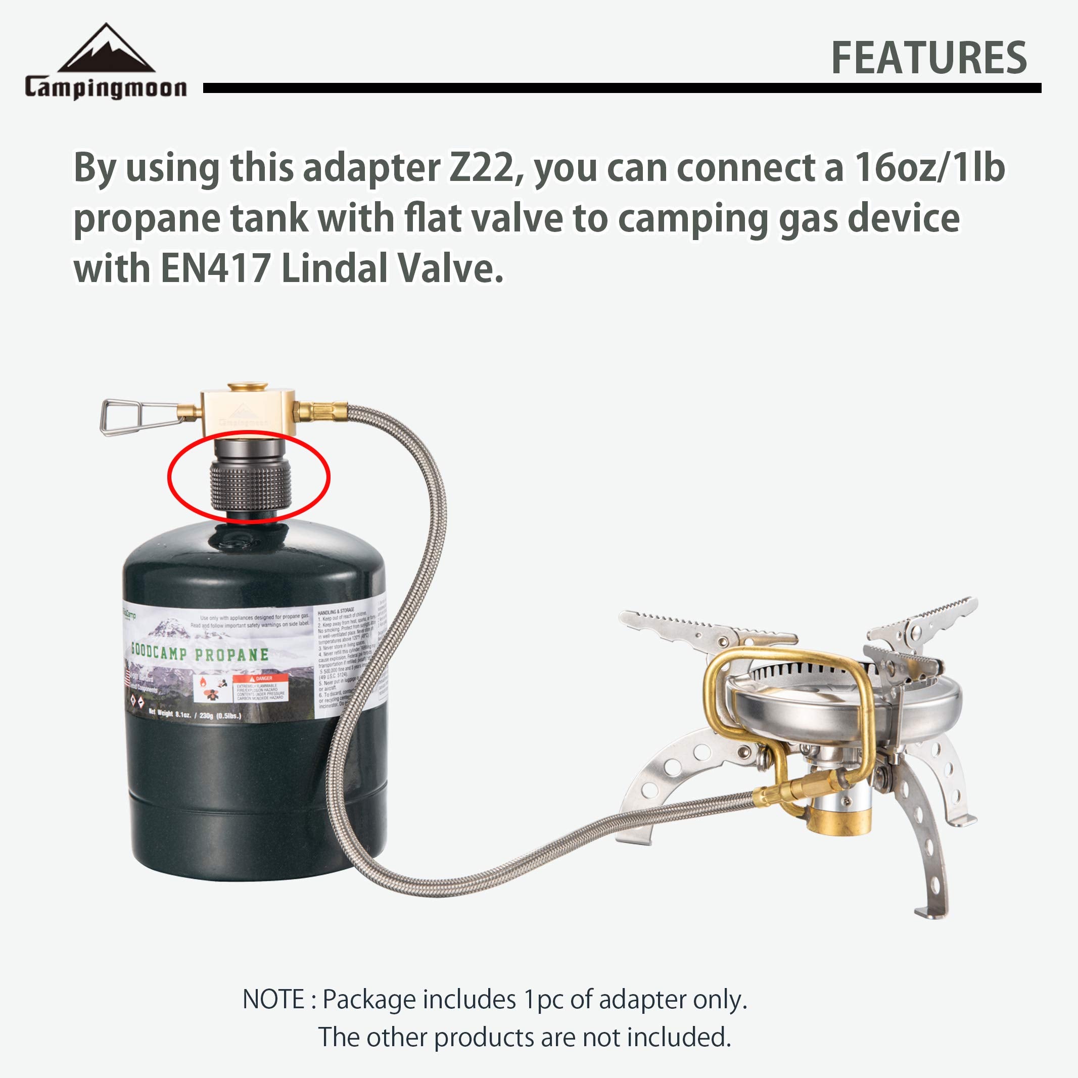 Campingmoon Small Propane To Butane Adapter, Input: 16Oz/1Lb Small Propane Canister, Output: En417 Lindal Valve Z22