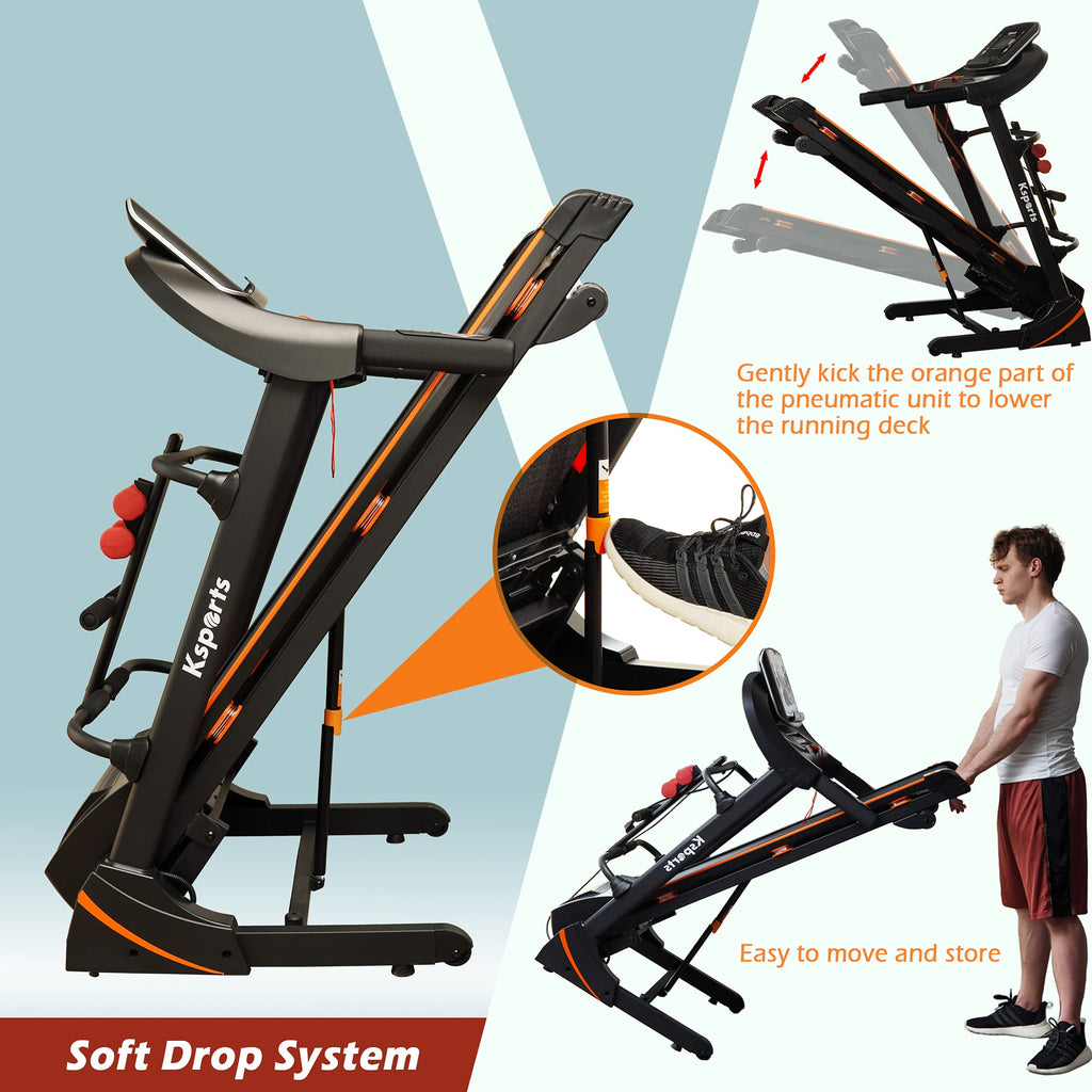 Ksports Foldable 16.5 Inch Cardio Fitness Portable Treadmill With Bluetooth Connectivity, Lcd Display, And Tracking Apps For Hom
