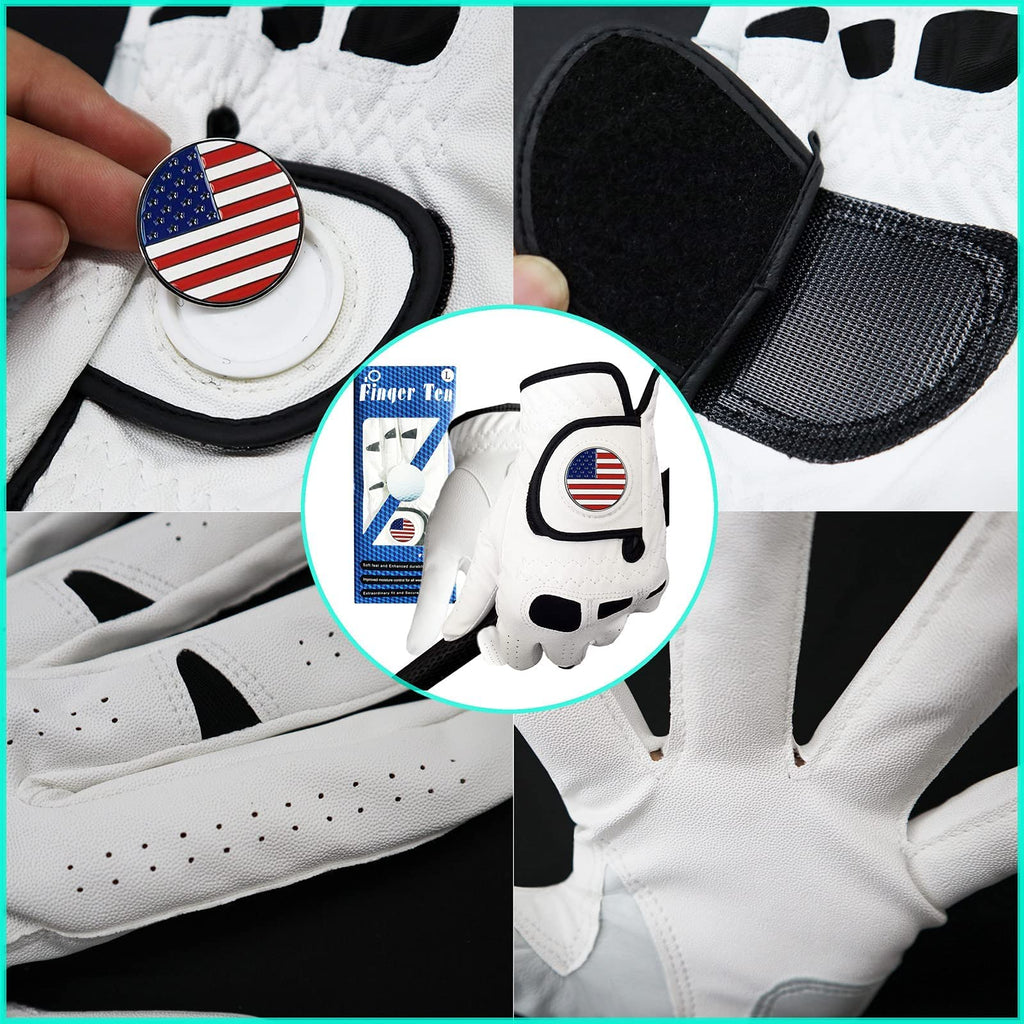 Amy Sport Golf Gloves Men Left Hand With Ball Marker 3 Pack For Right Handed Golfer Soft Leather Weathersof Grip Soft Mens Glove