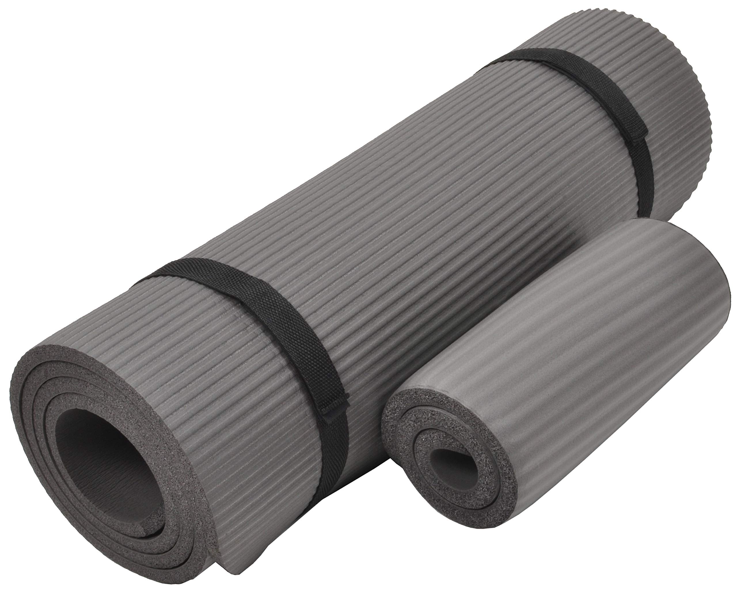 Balancefrom All Purpose 1/2-Inch Extra Thick High Density Anti-Tear Exercise Yoga Mat And Knee Pad With Carrying Strap, Gray