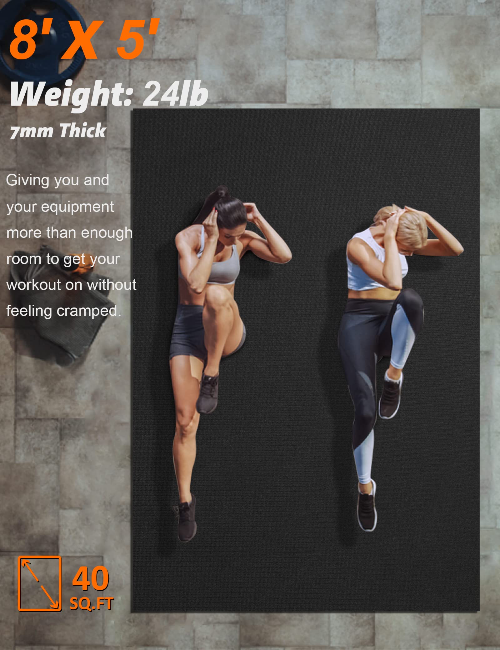 Anngrowy Large Exercise Mat 8'X5'X7Mm Workout Mat For Home Gym Mats Exercise Gym Flooring Rubber Fitness Mat Large Yoga Mat Card