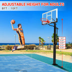 Basketball Hoop Outdoor In Ground with Anti-Collision Foam, 55 Shatterproof Quick Adjustable 8-10ft Basketball Hoop Inground wit