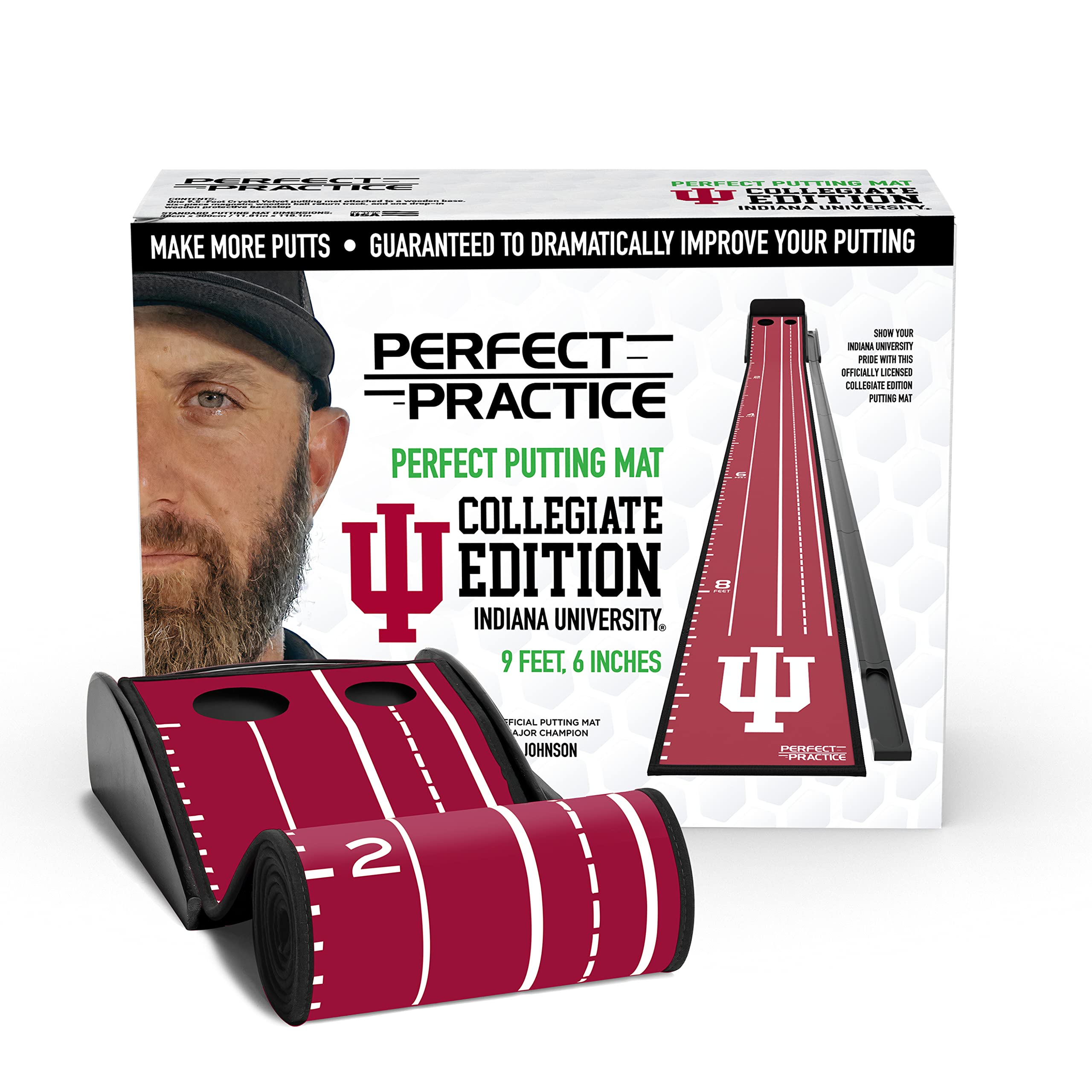Perfect Practice Putting Mat Collegiate Edition - Indiana Univ. - Indoor Golf Putting Green With 2 Hole For Practicing At Home O