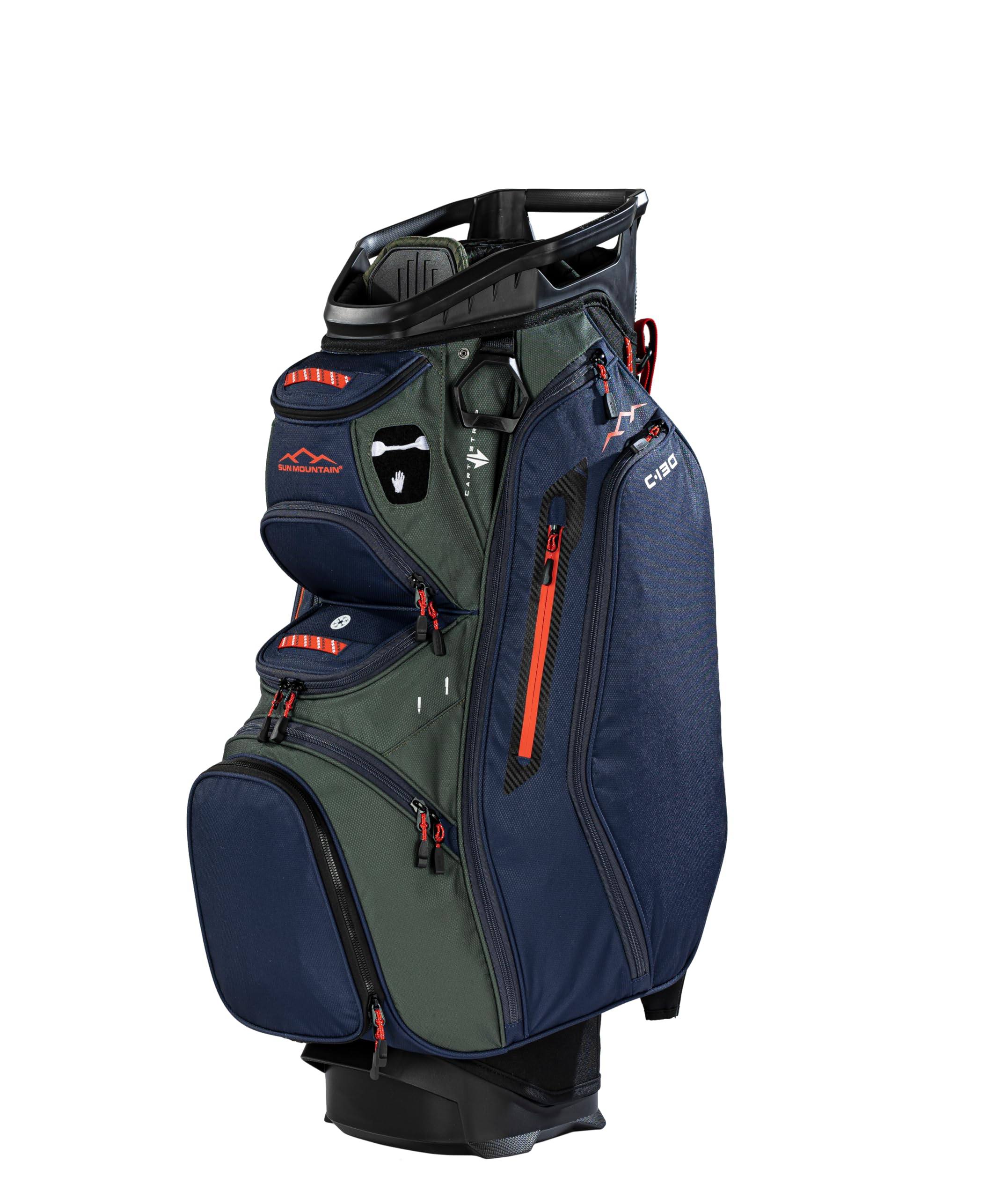 Sun Mountain Mens C130 Lightweight Cart Golf Bag, 14-Way Top, 2026 Model - Black Olive Inferno