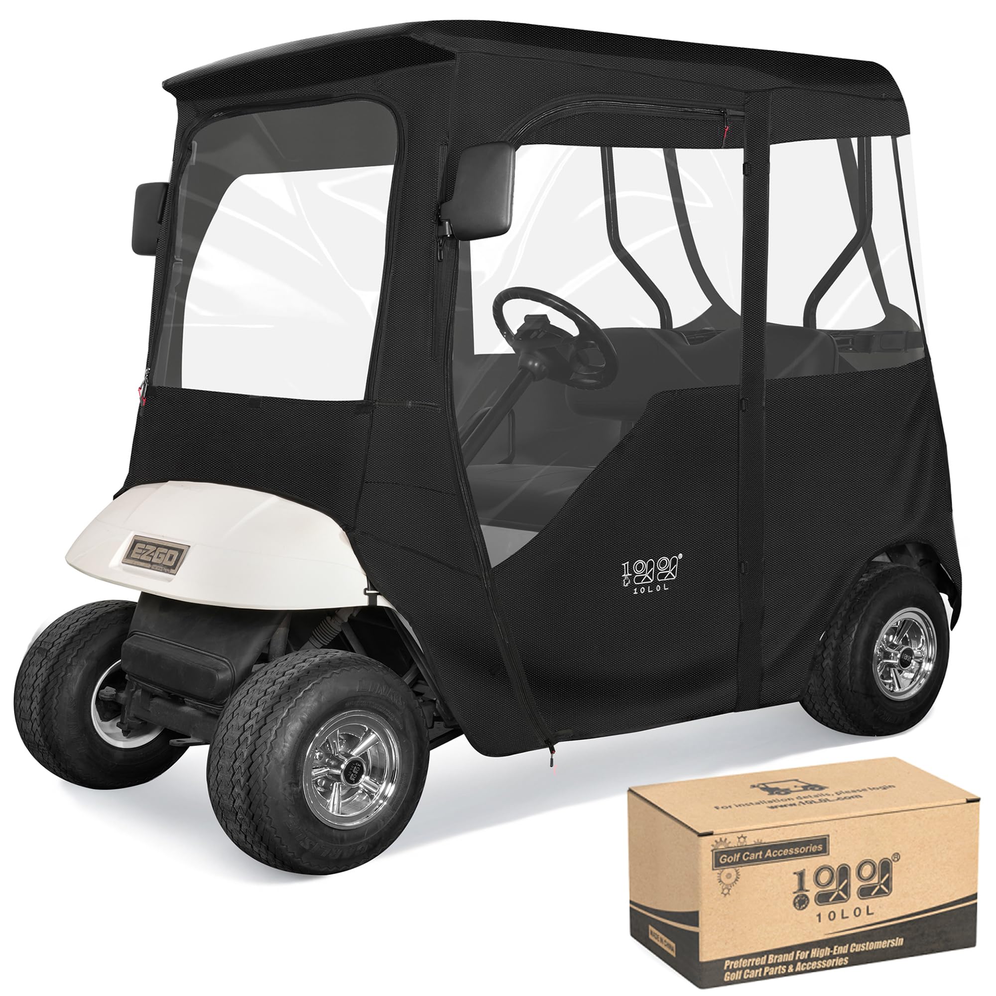 10L0L Golf Cart Enclosure 600D For 2 Passenger Universal Ezgo Txt/Rxv, With 2 Door Zippers, Security Side Mirror Openings, Taill