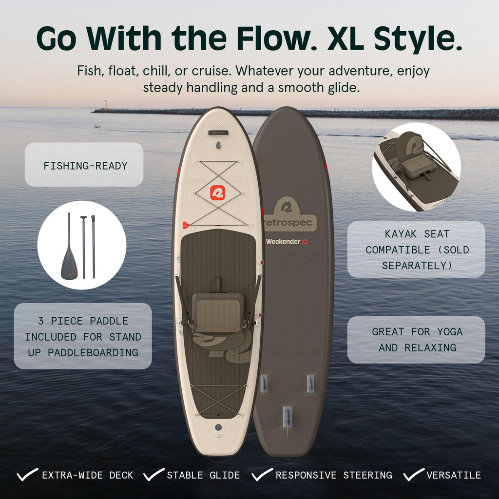 Retrospec Weekender XL Inflatable Paddle Board - Lake Essentials SUP with 400lb Capacity - Wide 11 x 35 x 8 All-Around Board fo