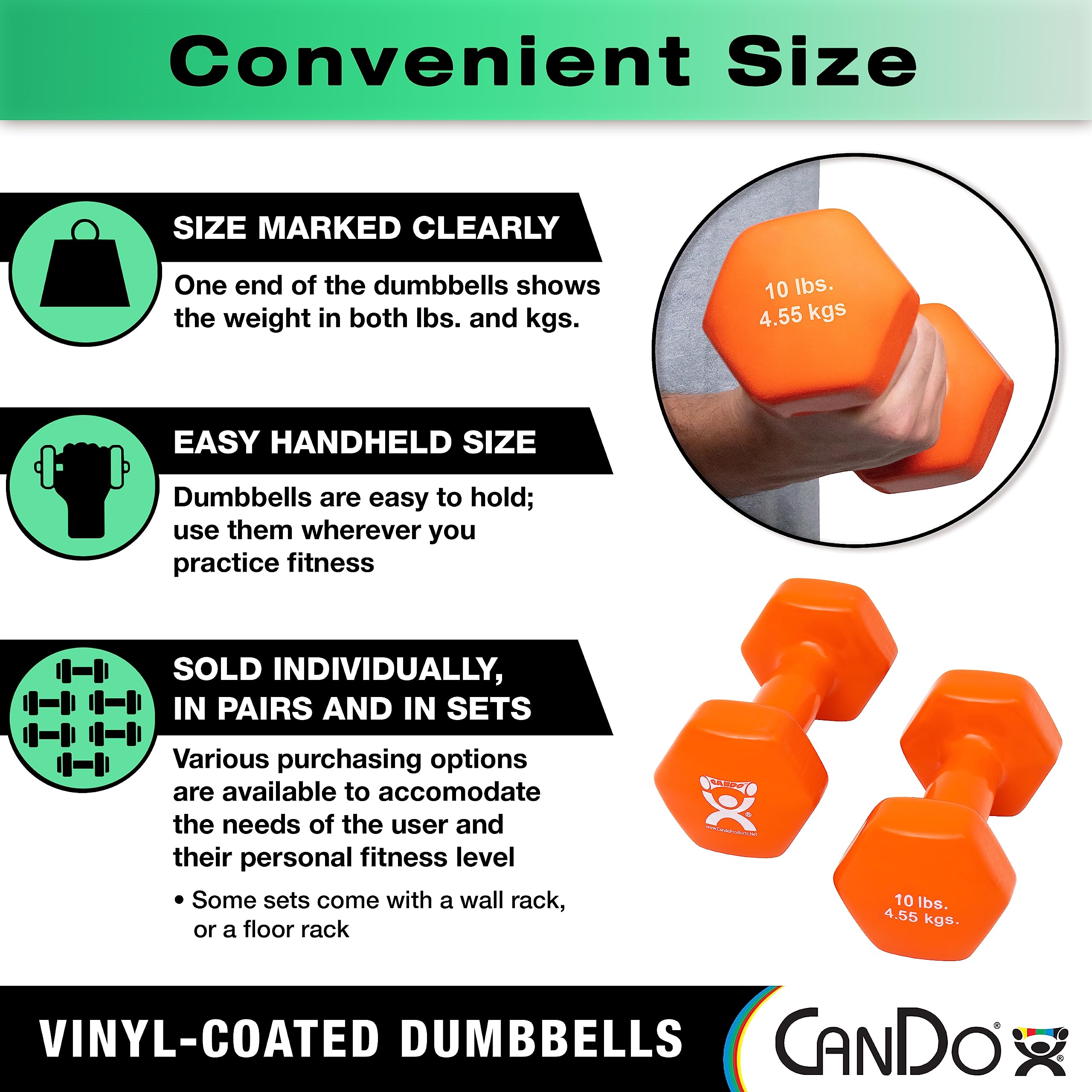 Cando Vinyl Coated Dumbbells Pair Pink 1 Lb 2Pc Handheld Weights For Muscle Training And Workouts, Color Coded Anti-Roll Home Gy
